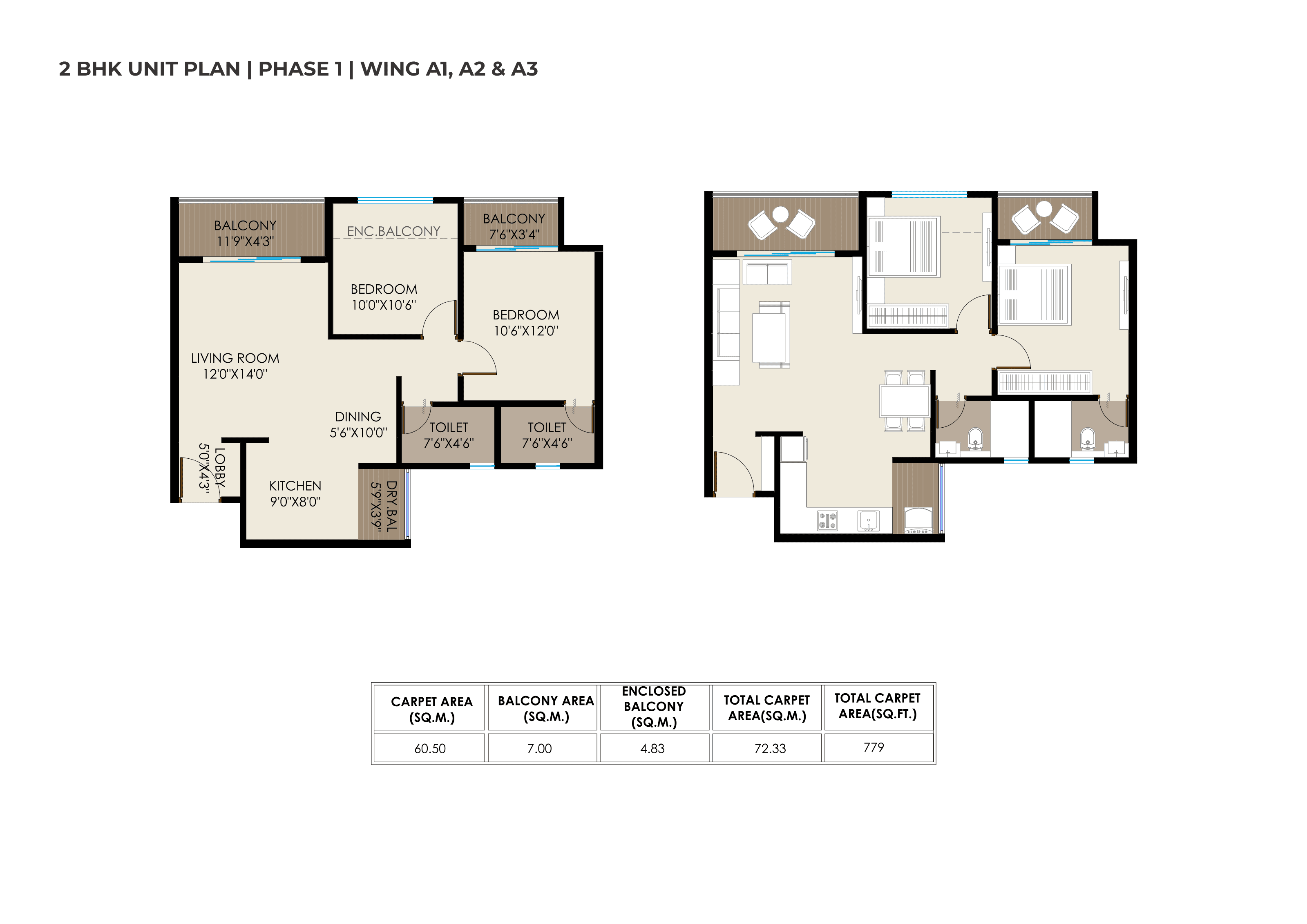 2 BHK floor plan