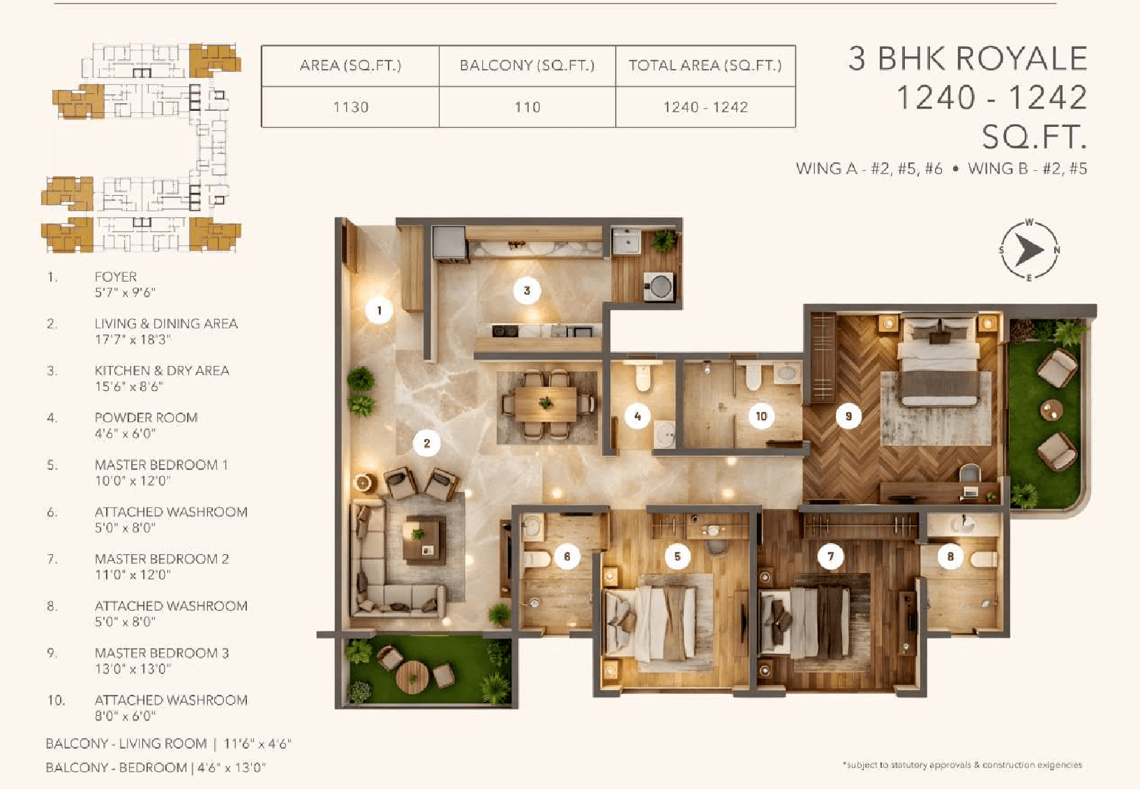 3 BHK floor plan