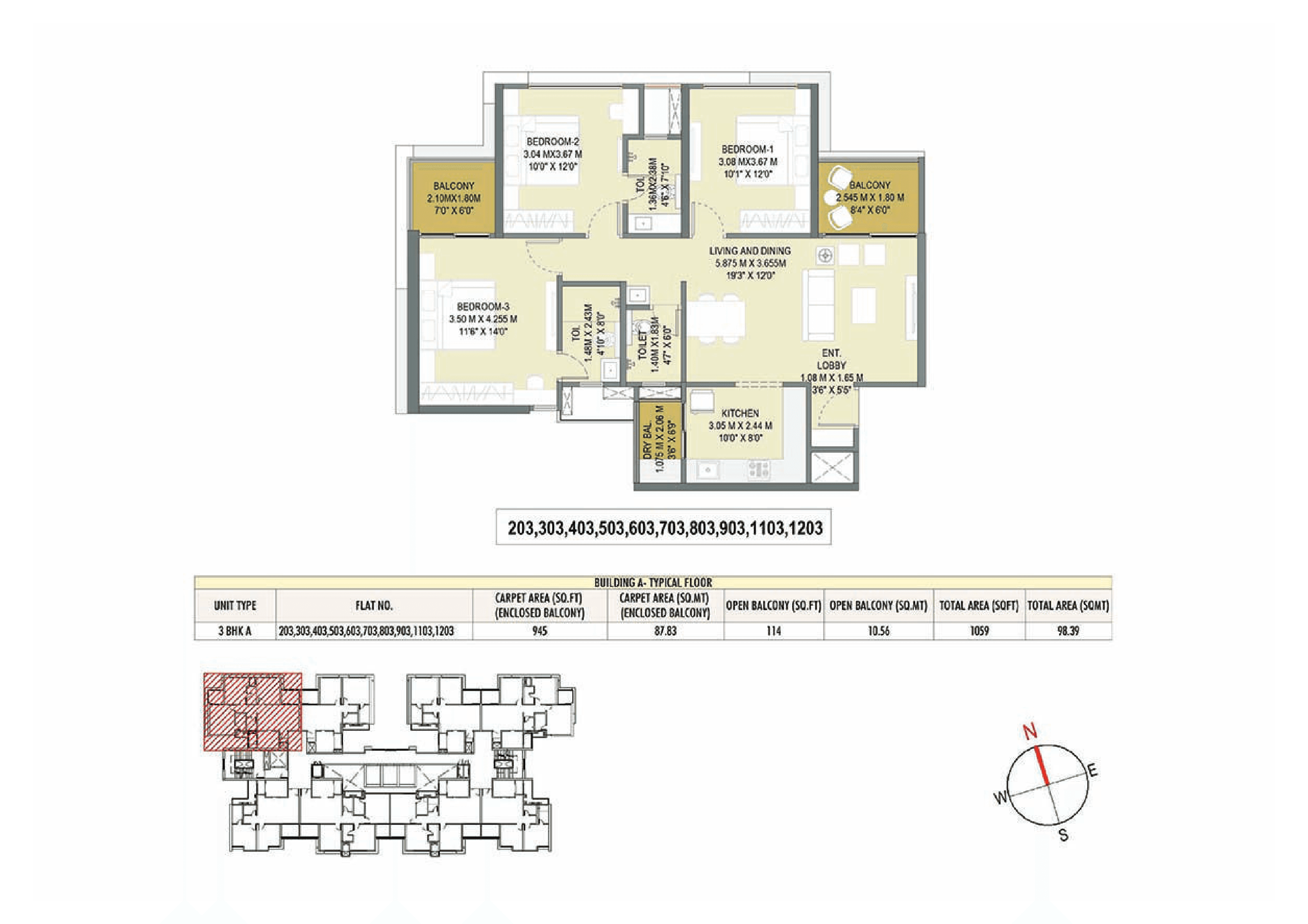 3 BHK floor plan