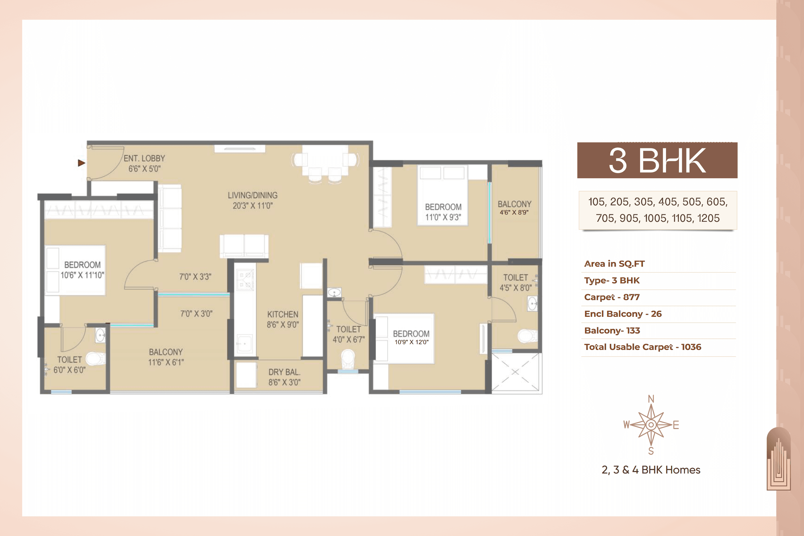 3 BHK floor plan