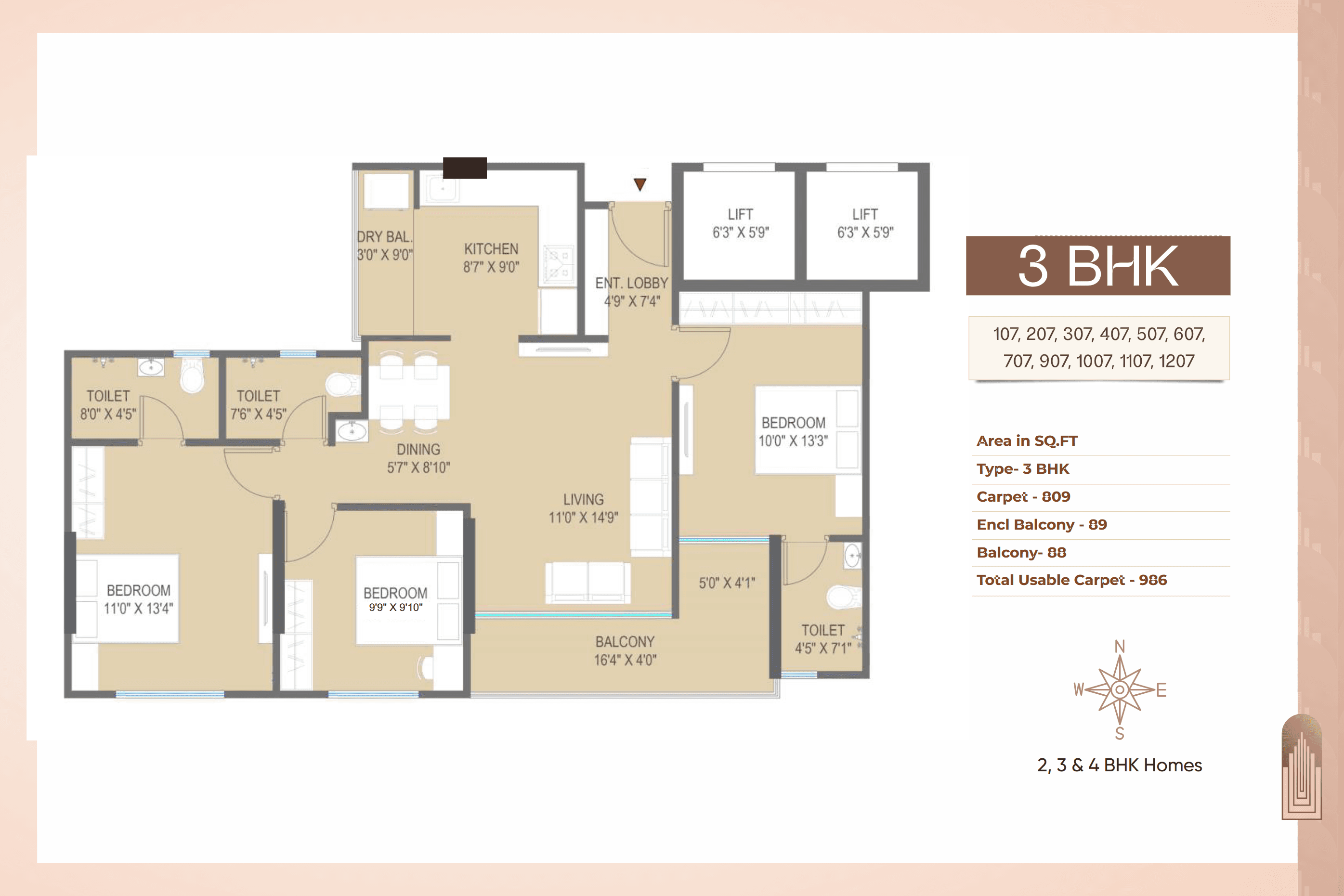 3 BHK floor plan