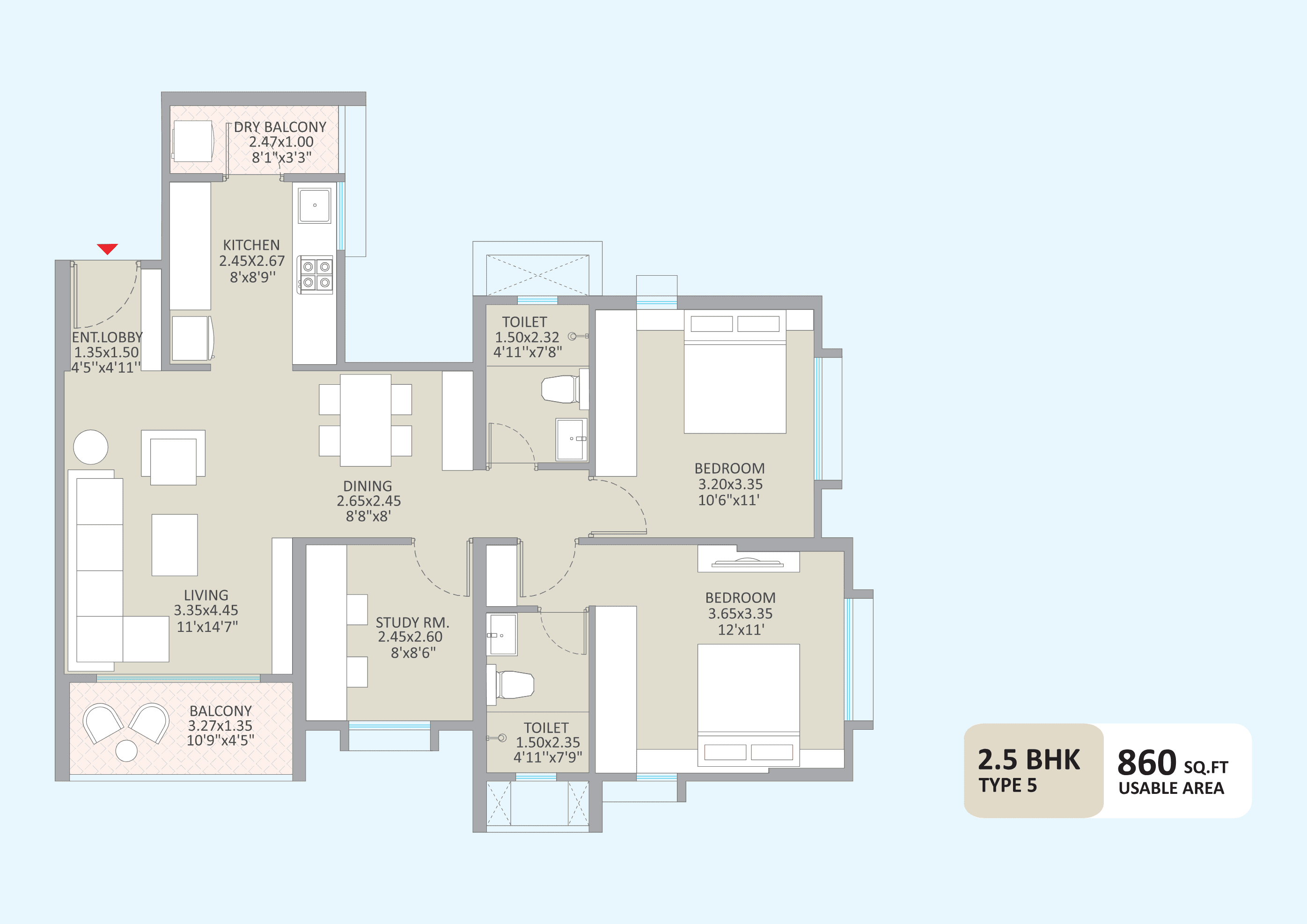 2.5 BHK floor plan