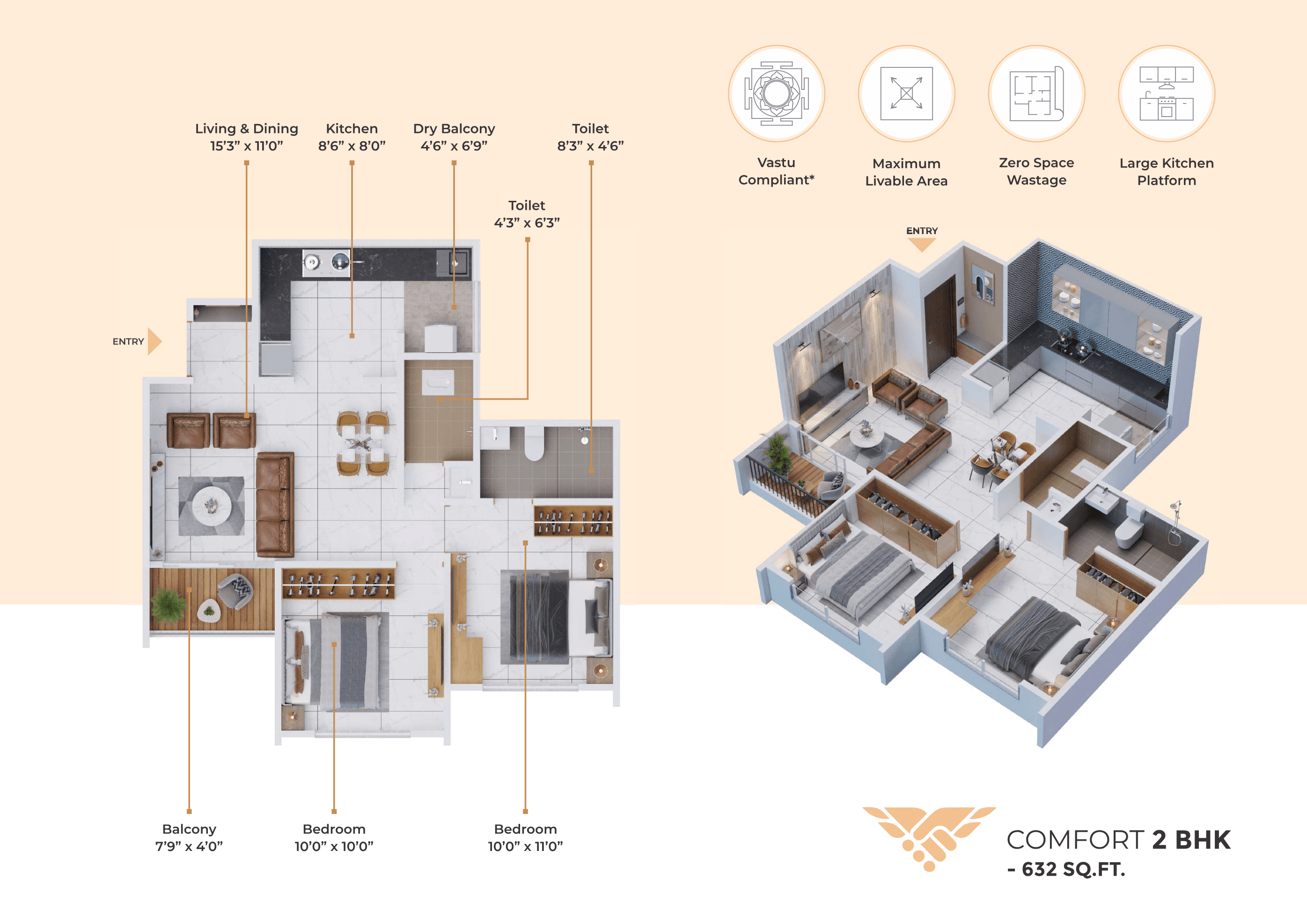2 BHK floor plan