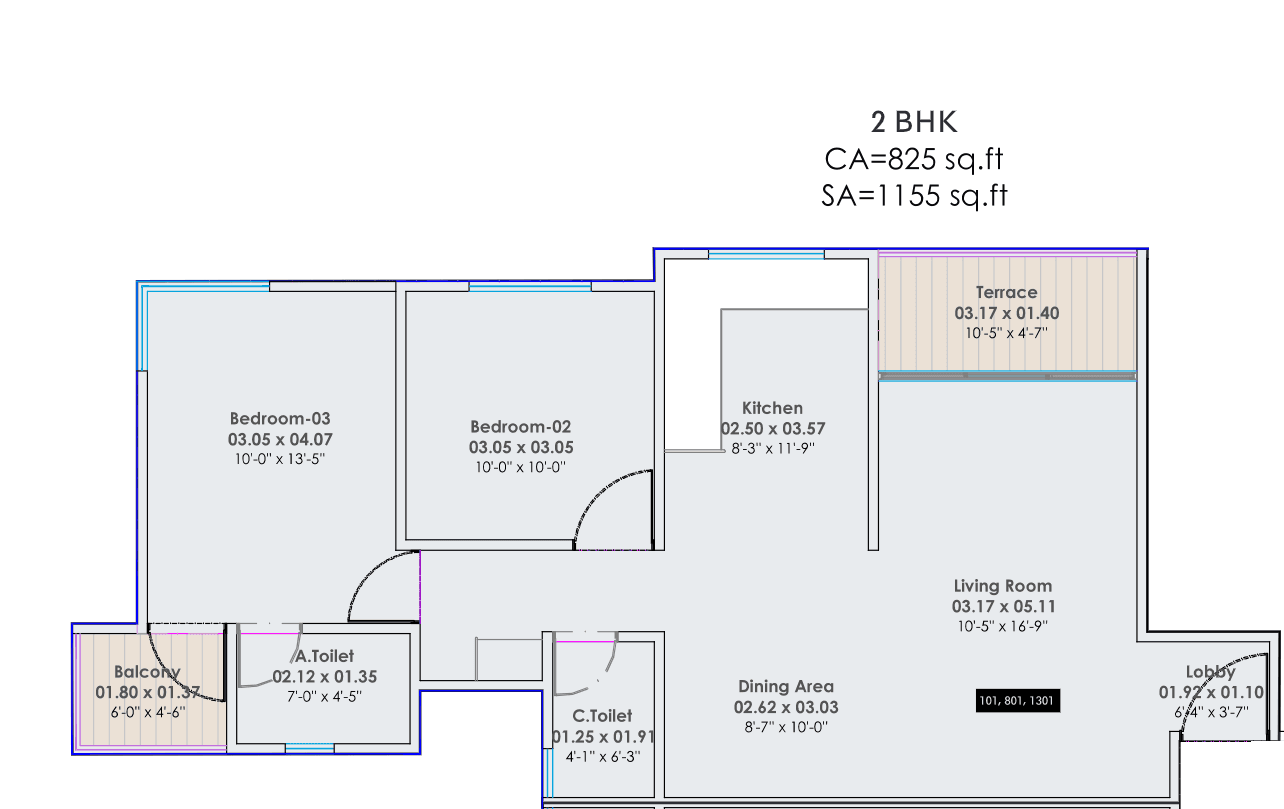 2 BHK floor plan