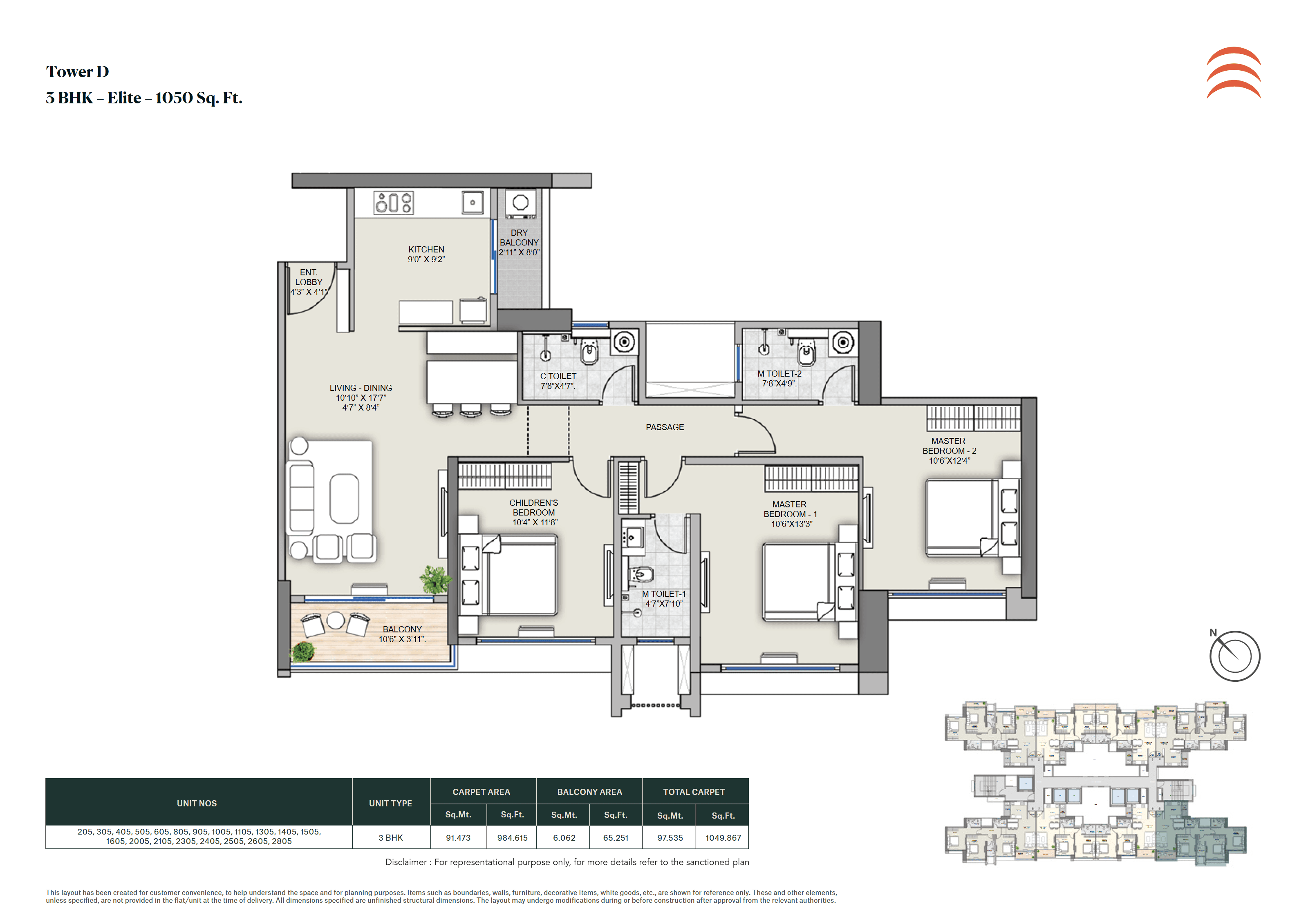 3 BHK floor plan