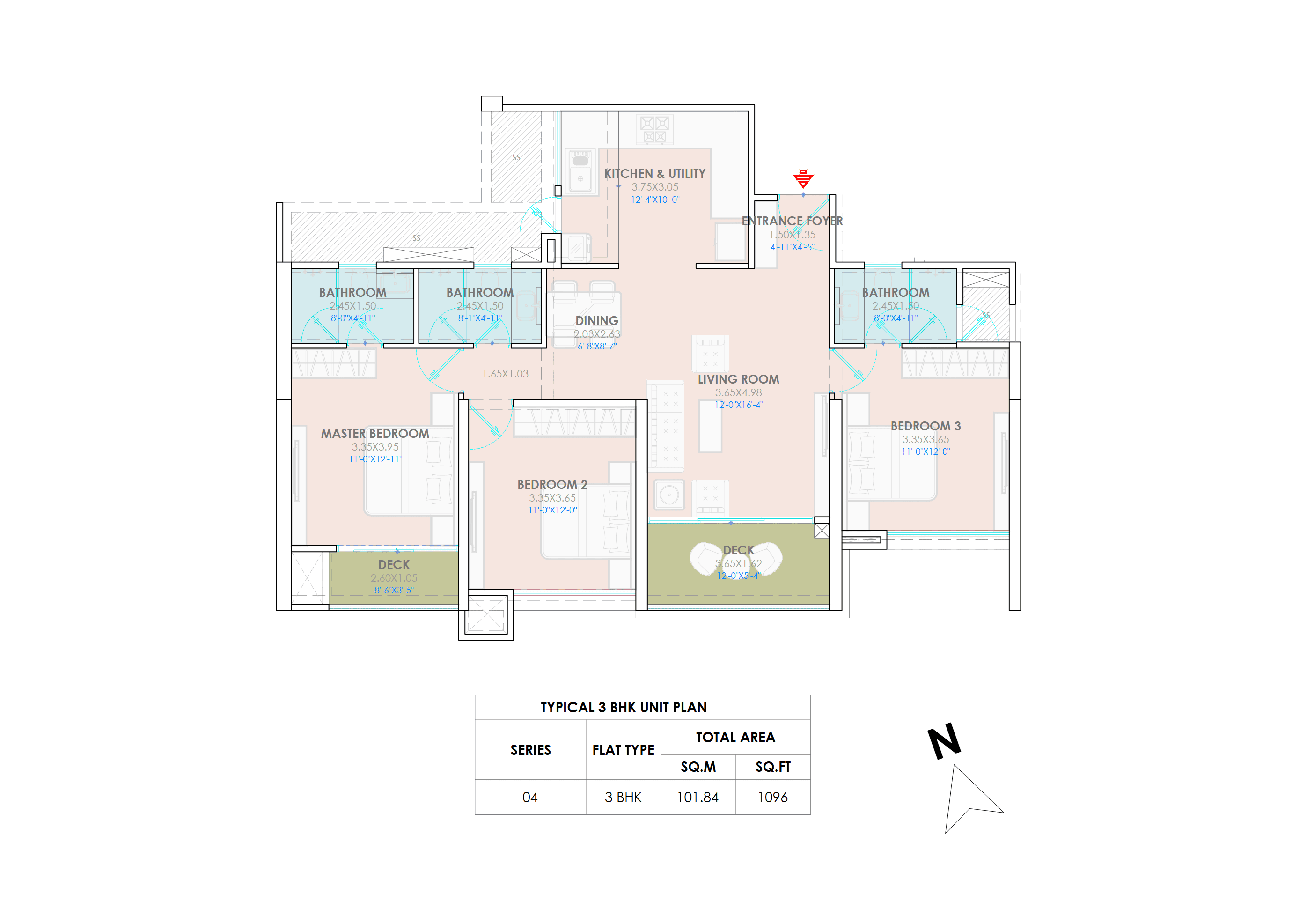 3 BHK floor plan