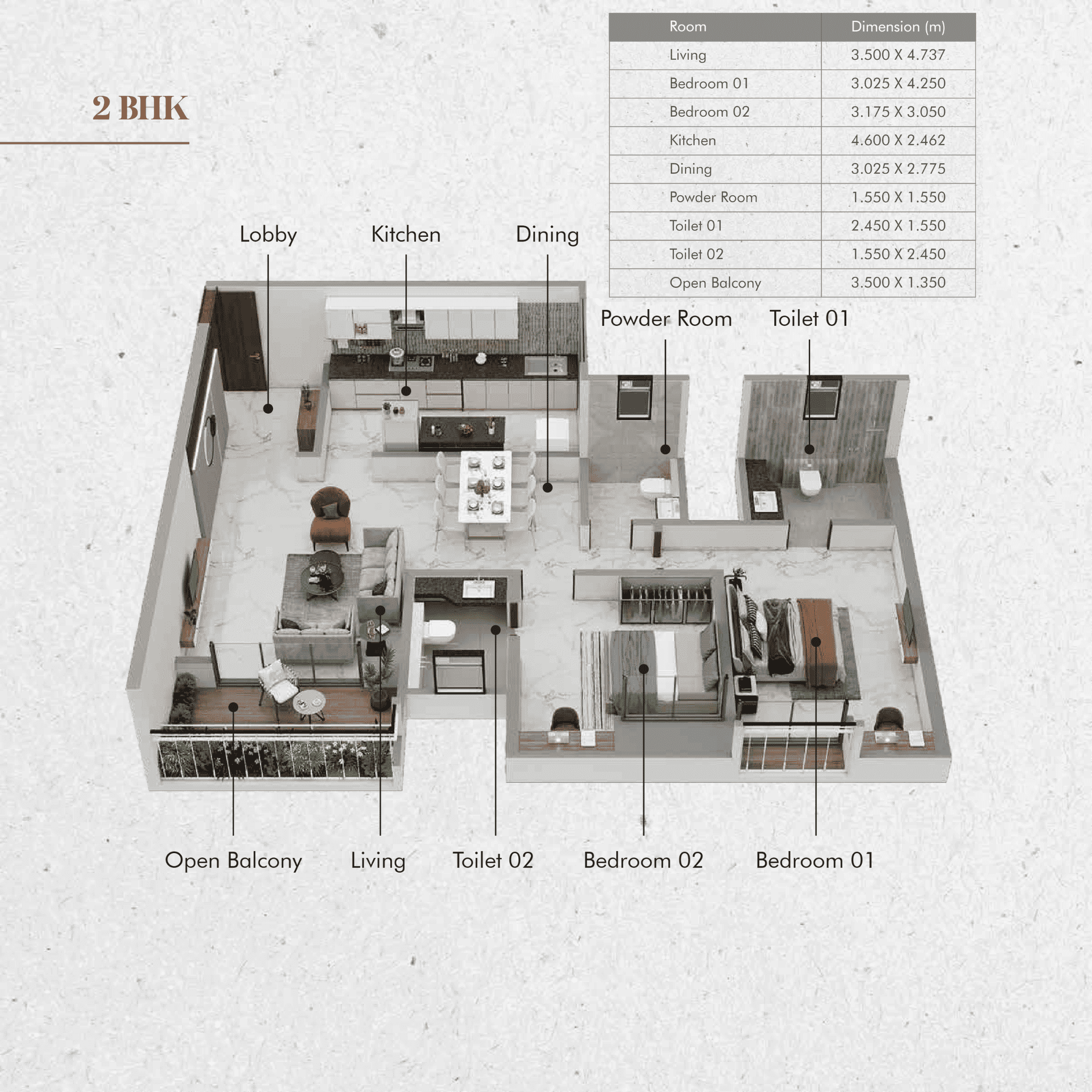 2 BHK floor plan