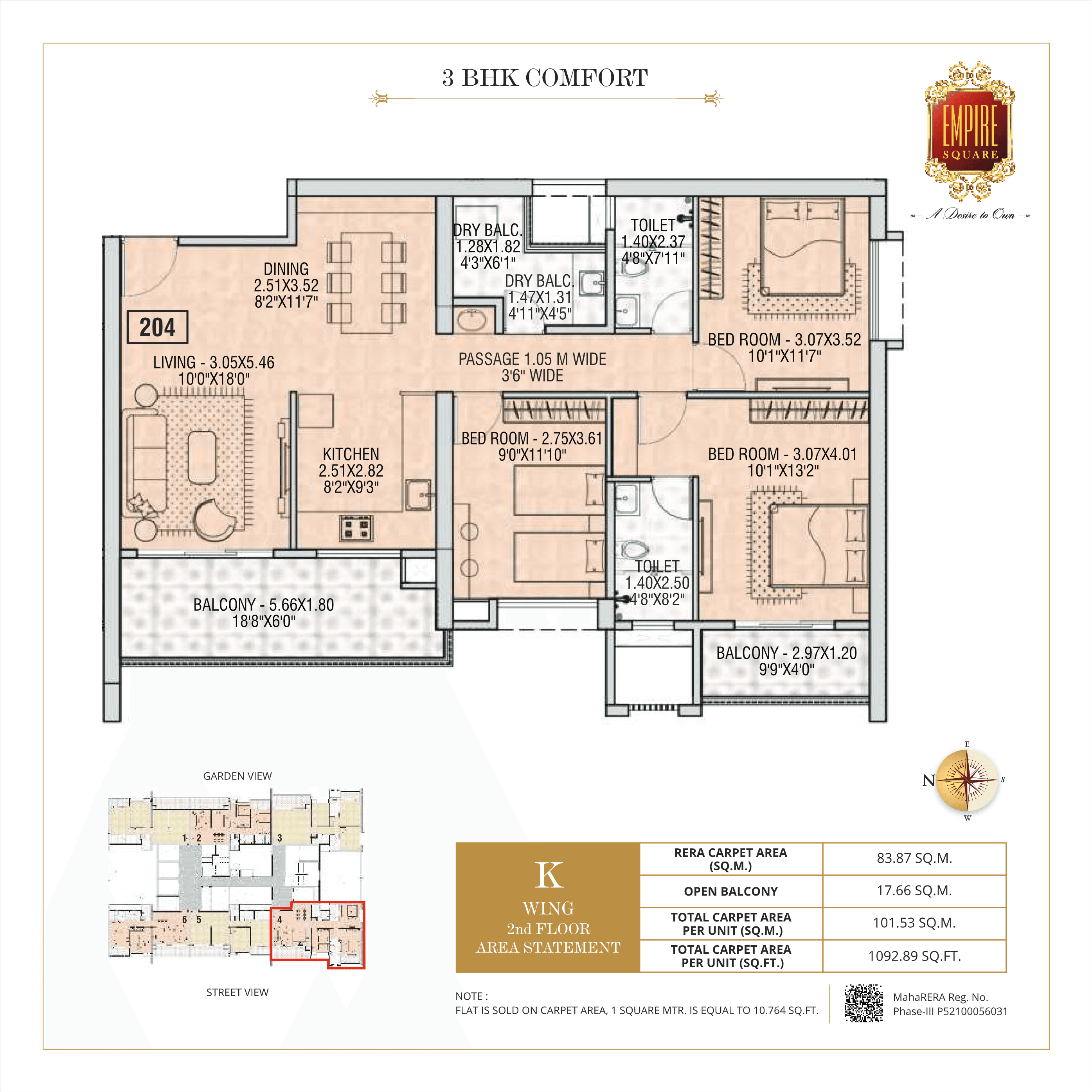 3 BHK floor plan