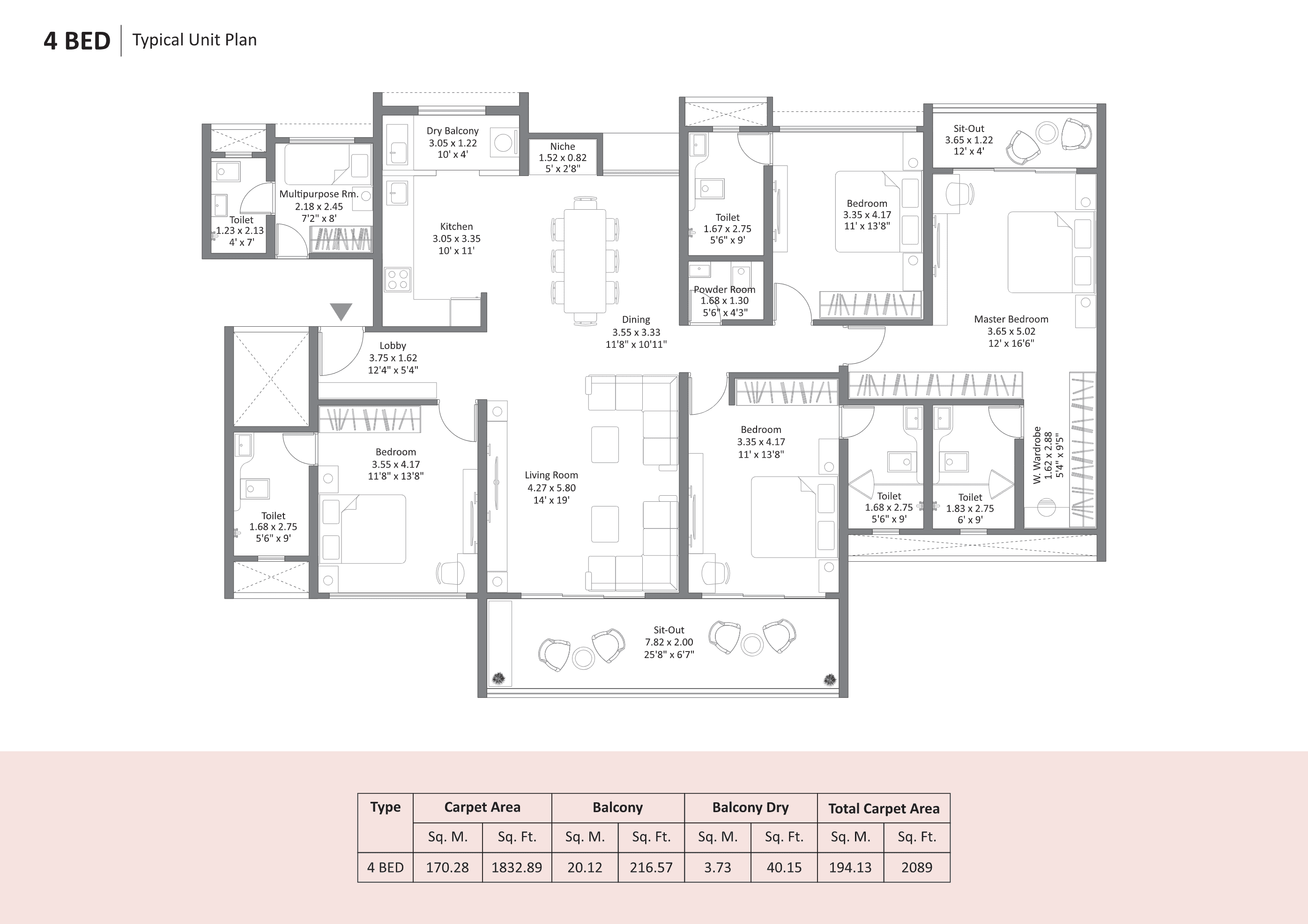 4 BHK floor plan