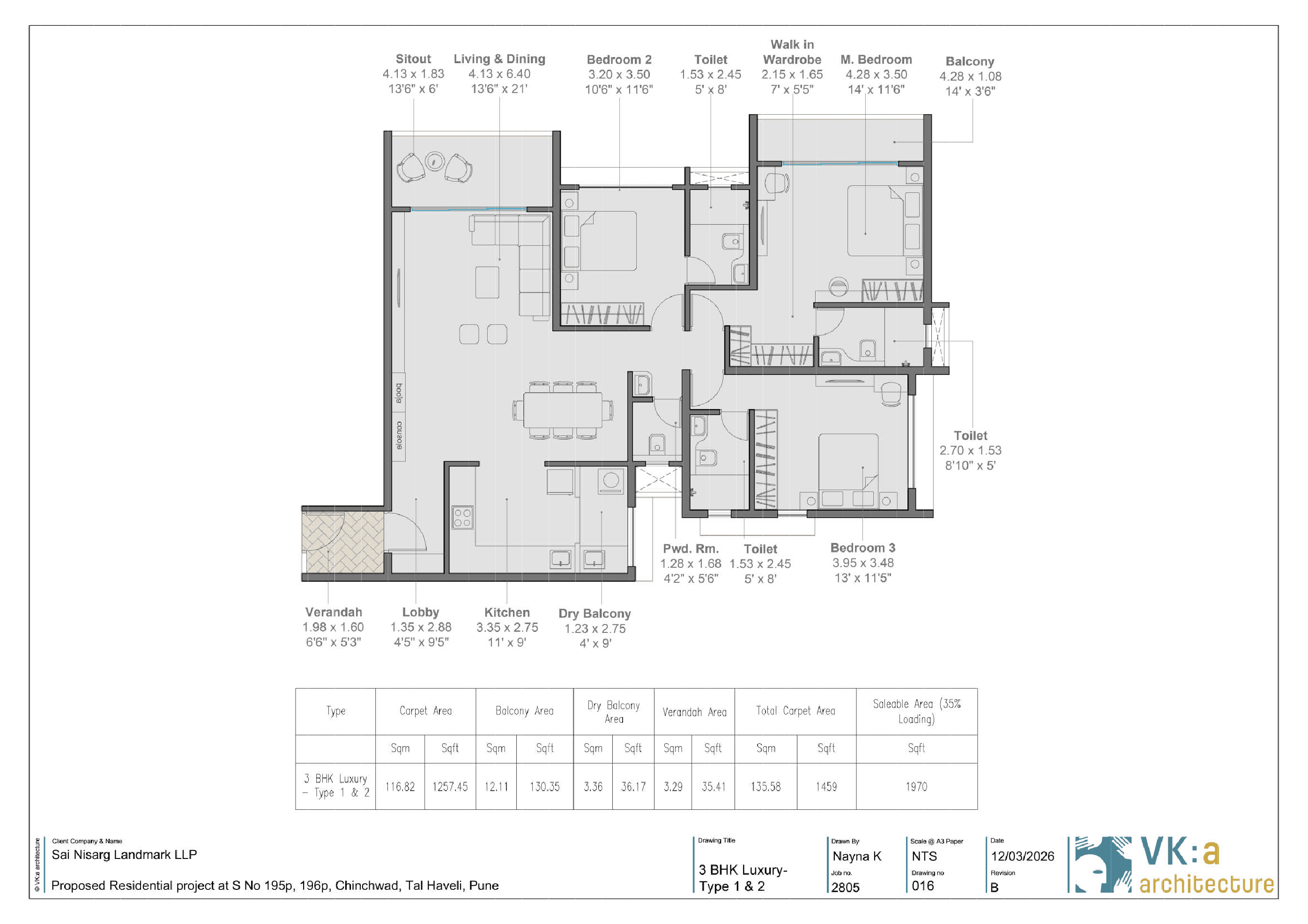 3 BHK floor plan