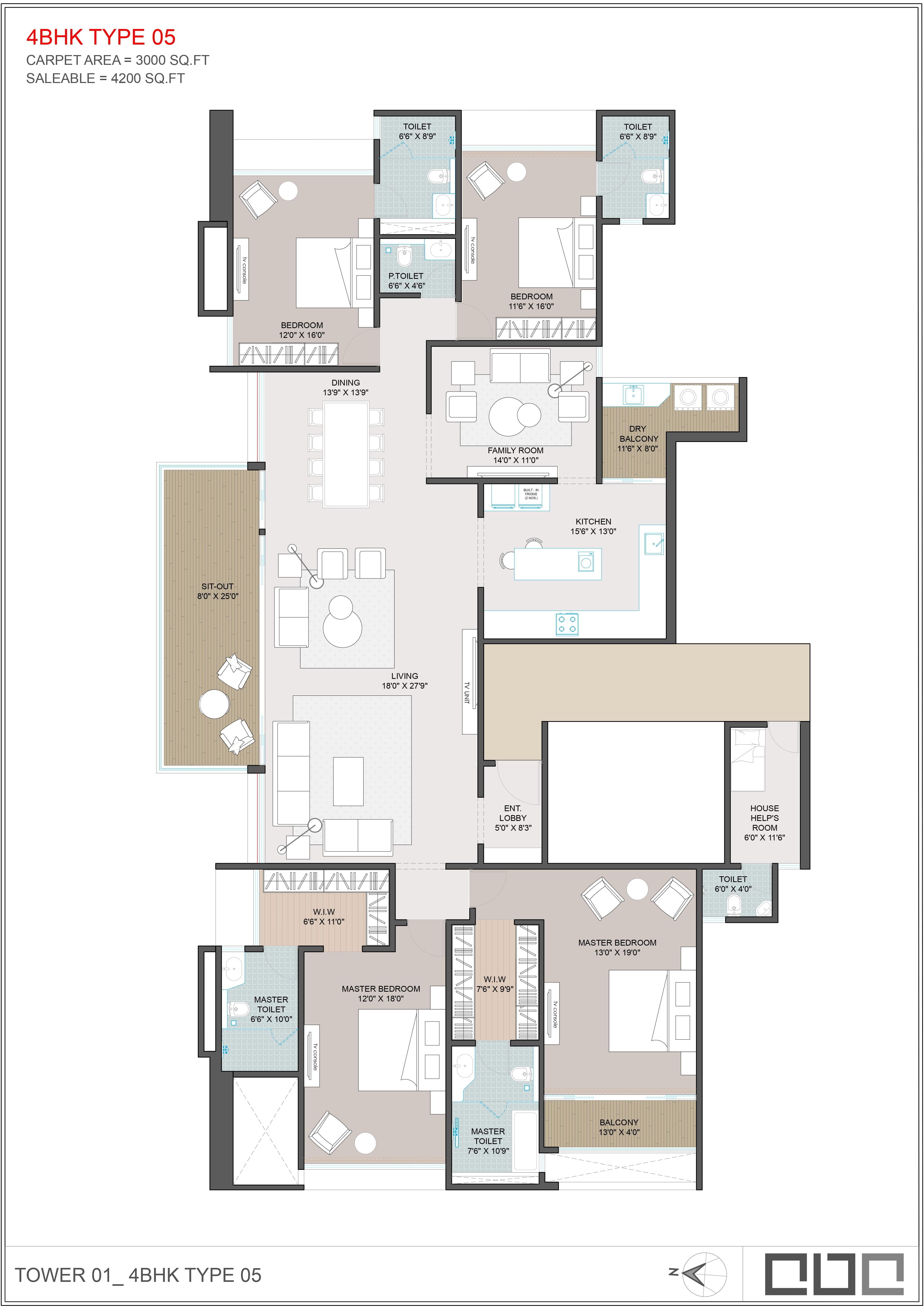 4 BHK floor plan