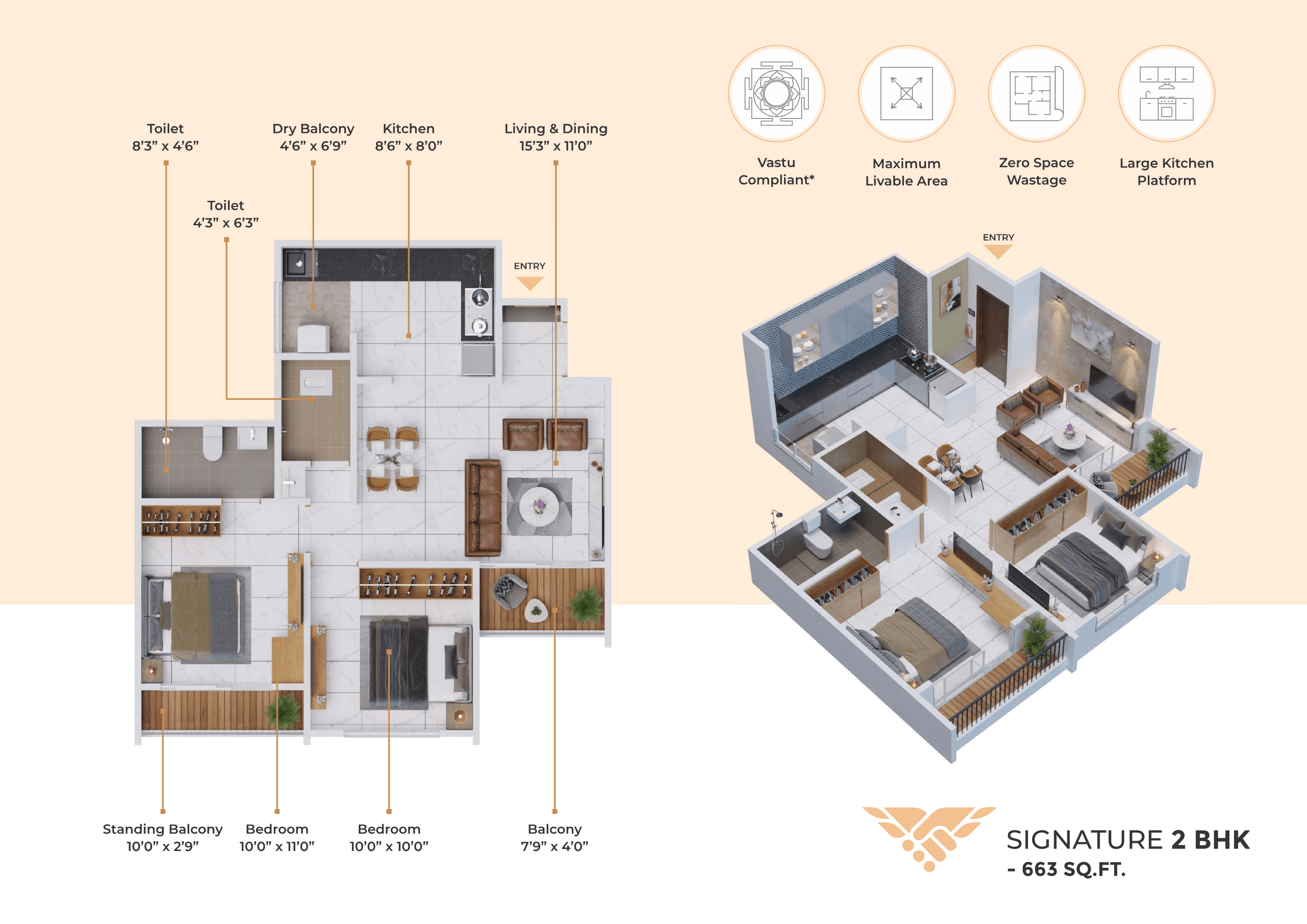 2 BHK floor plan