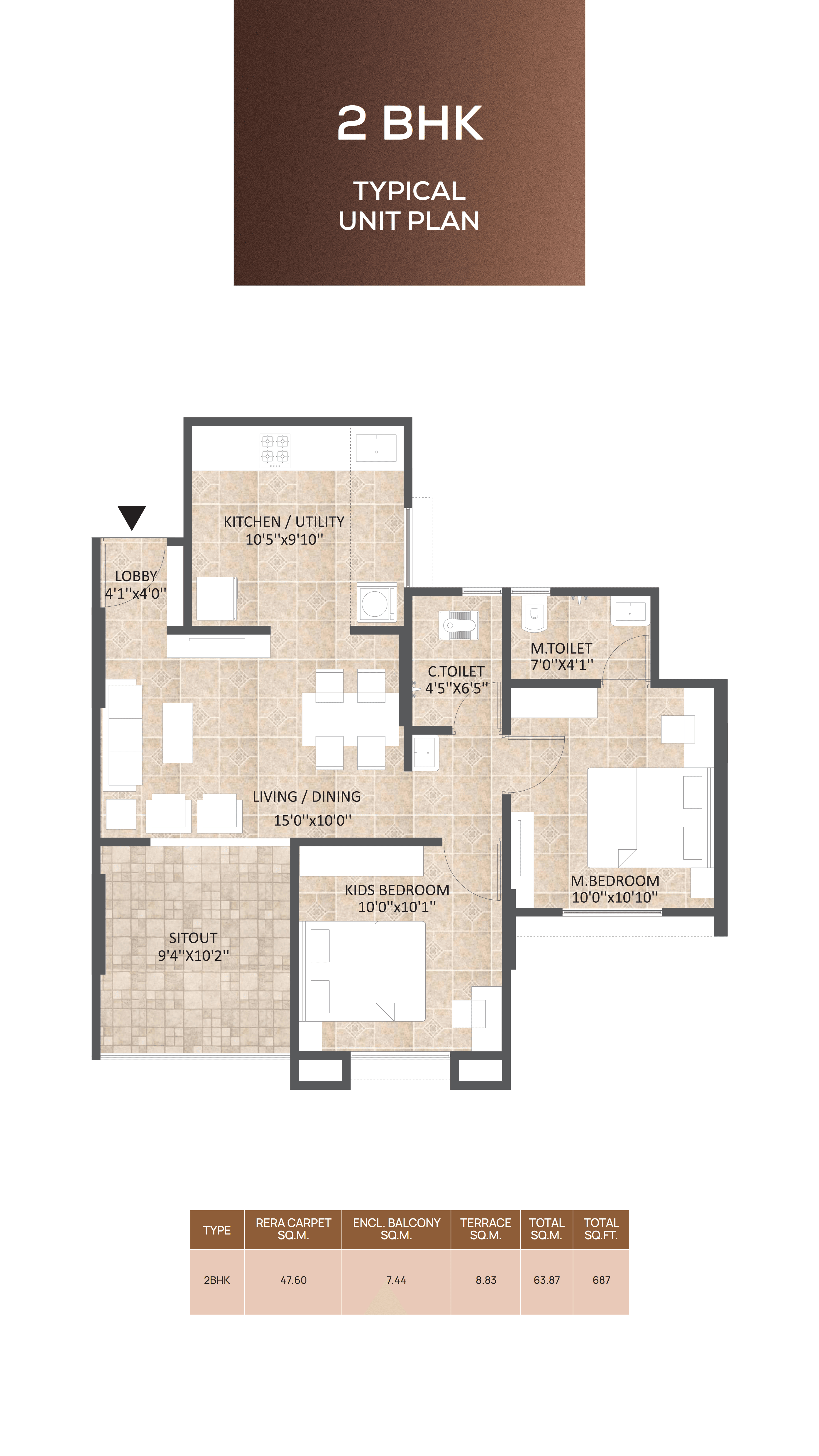 2 BHK floor plan