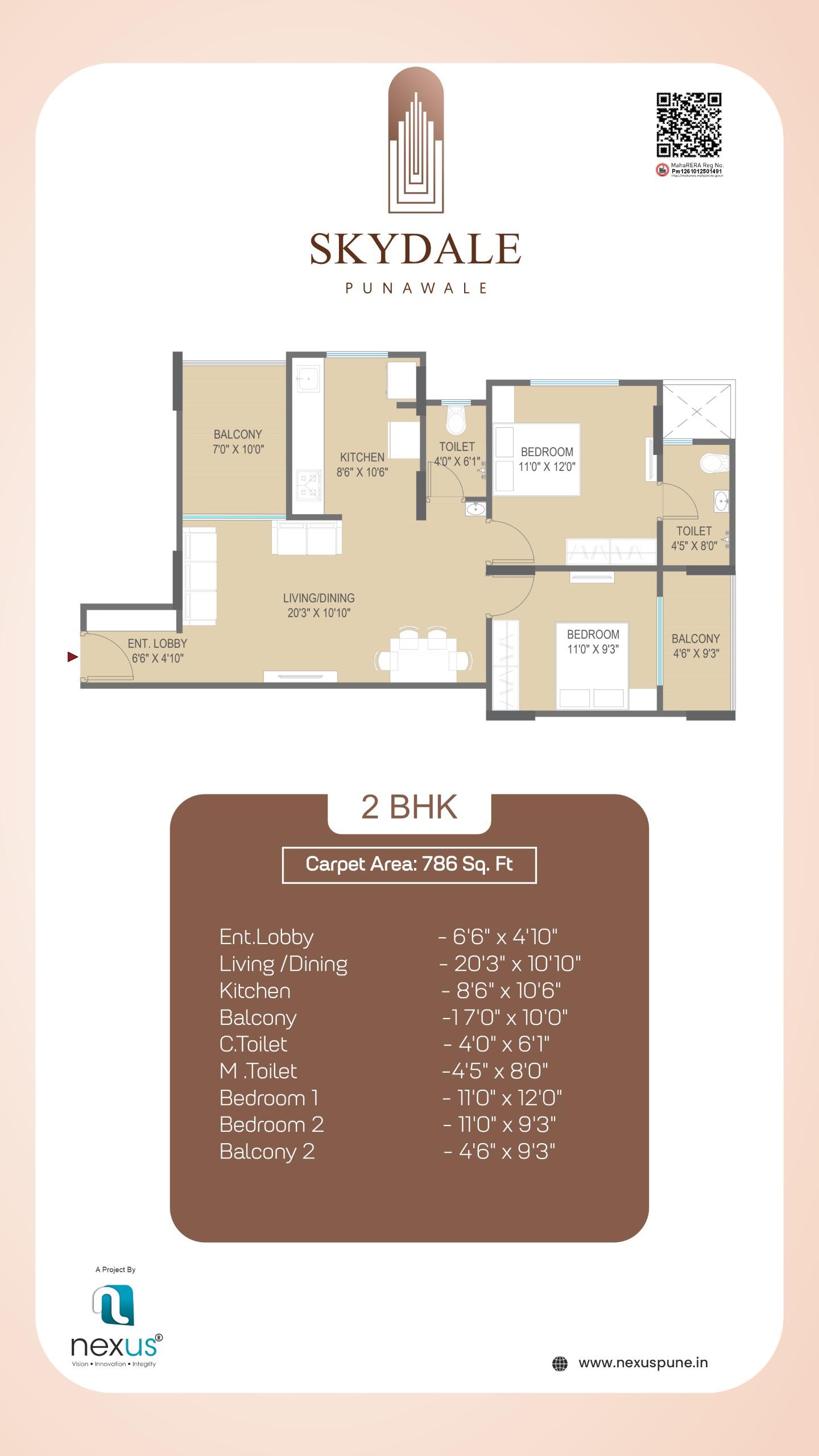 2 BHK floor plan