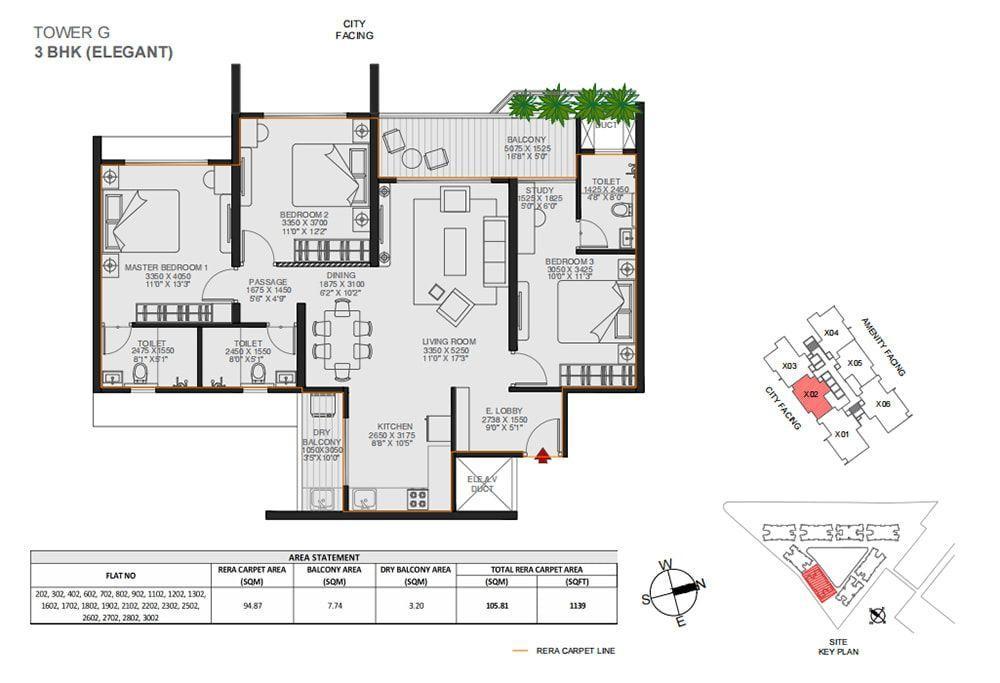 3 BHK floor plan