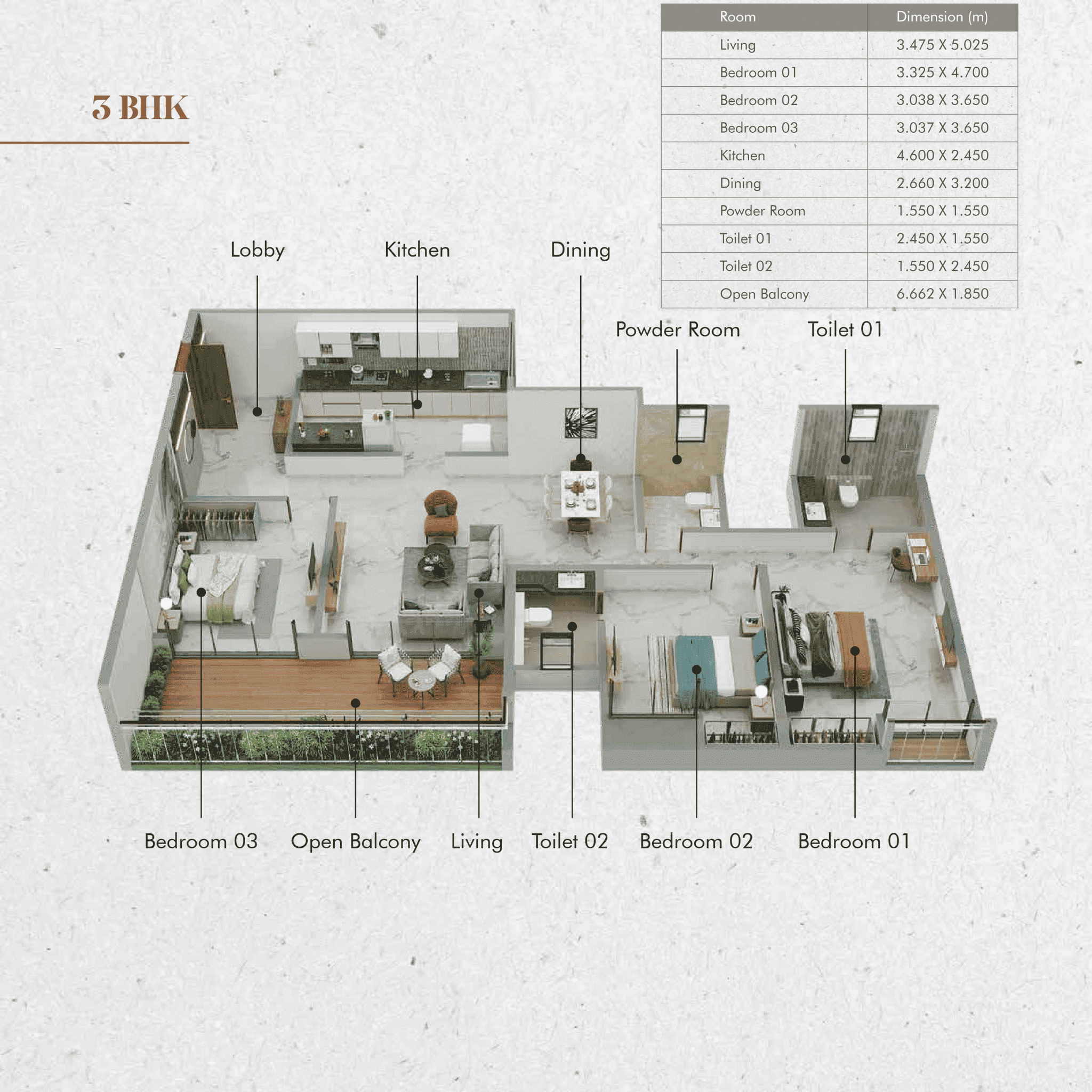 3 BHK floor plan