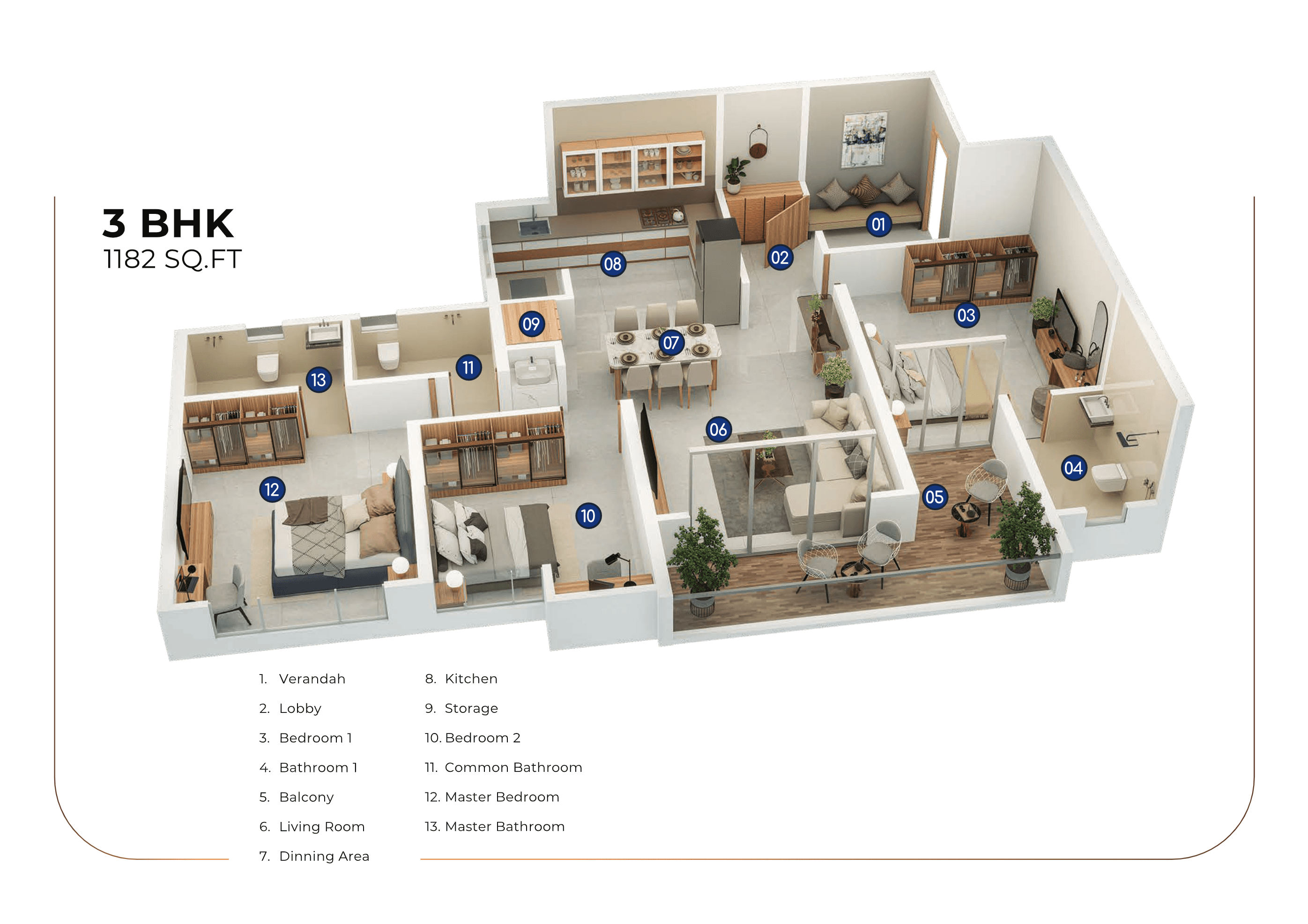 3 BHK floor plan