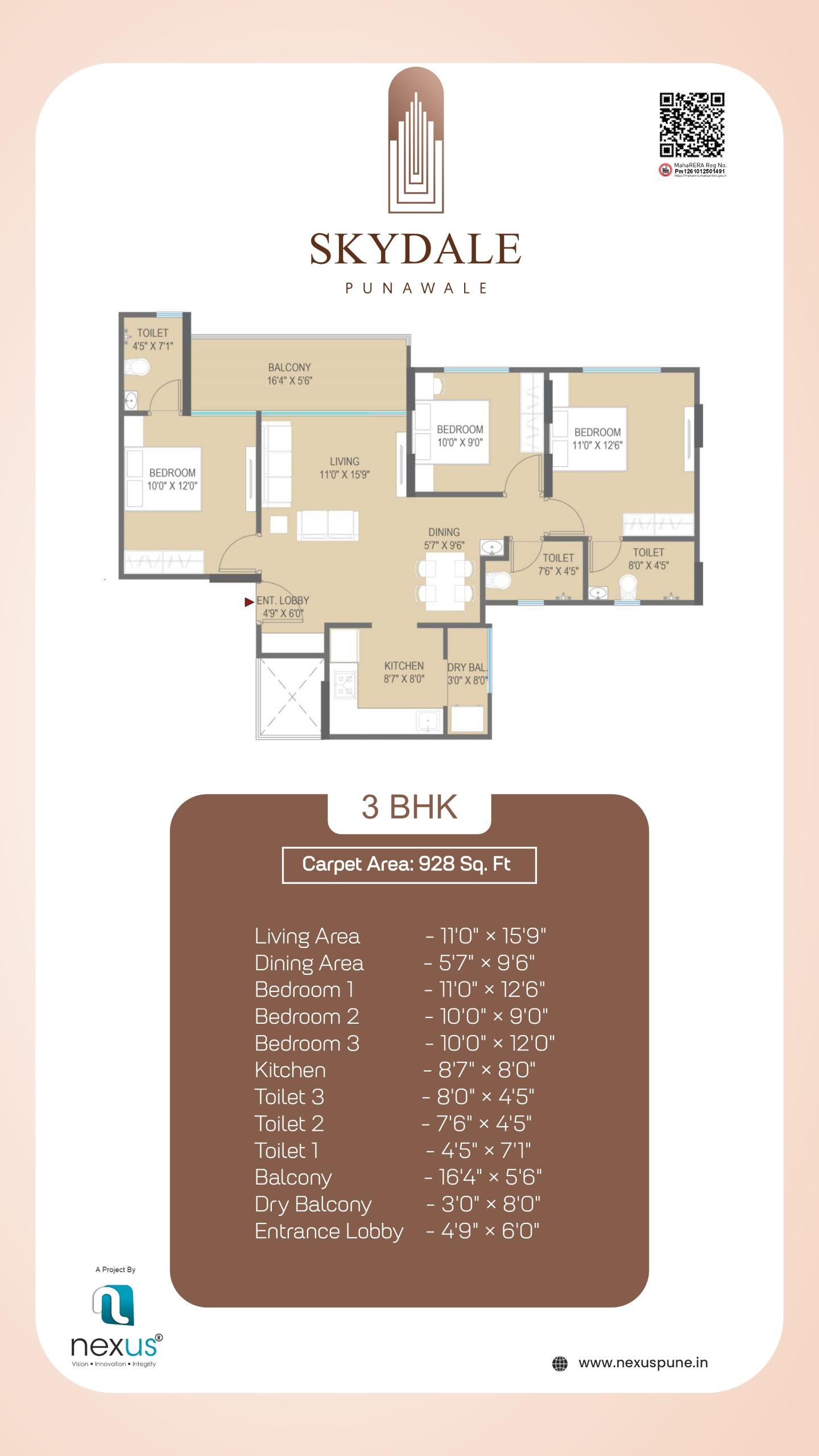 3 BHK floor plan