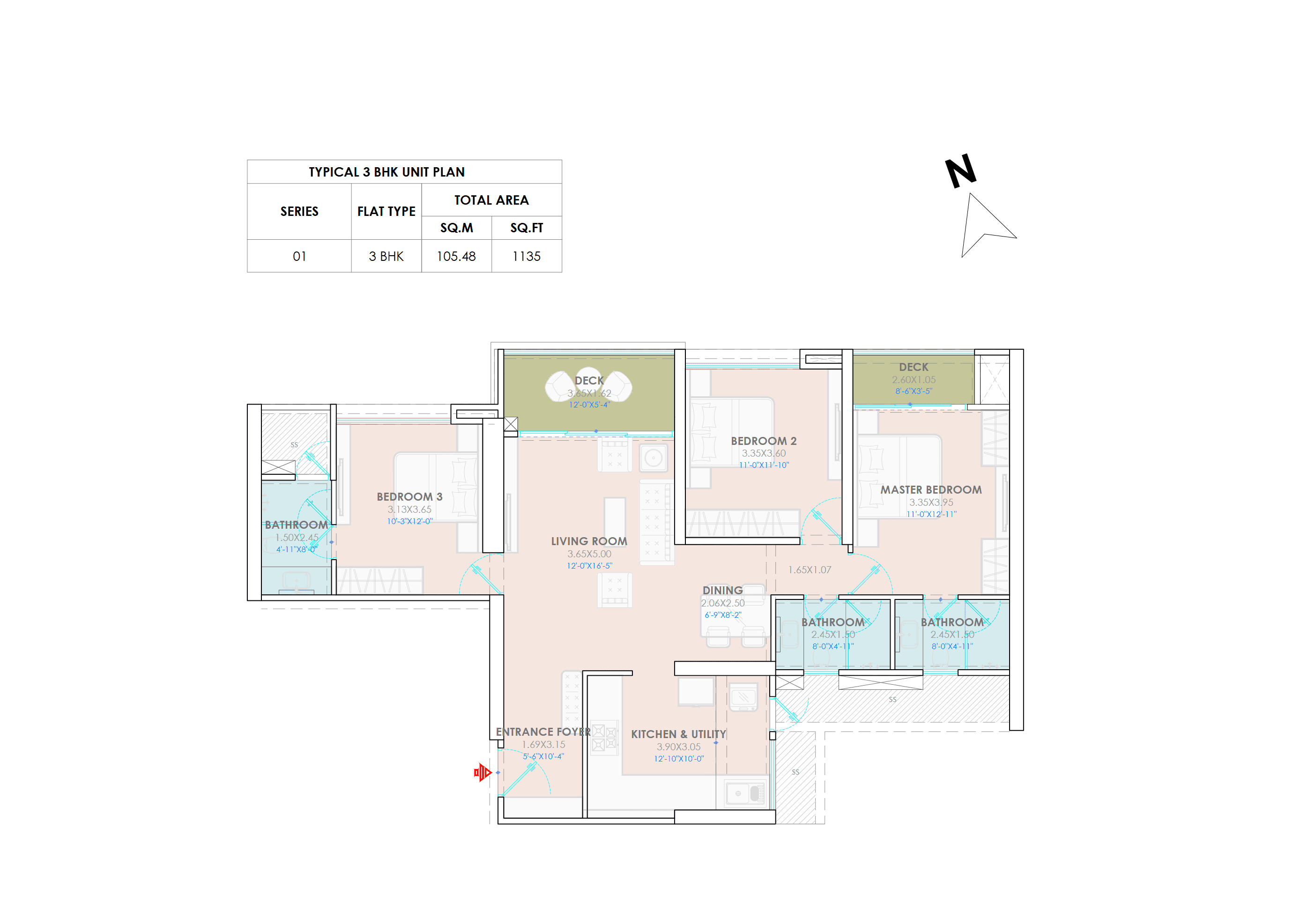 3 BHK floor plan