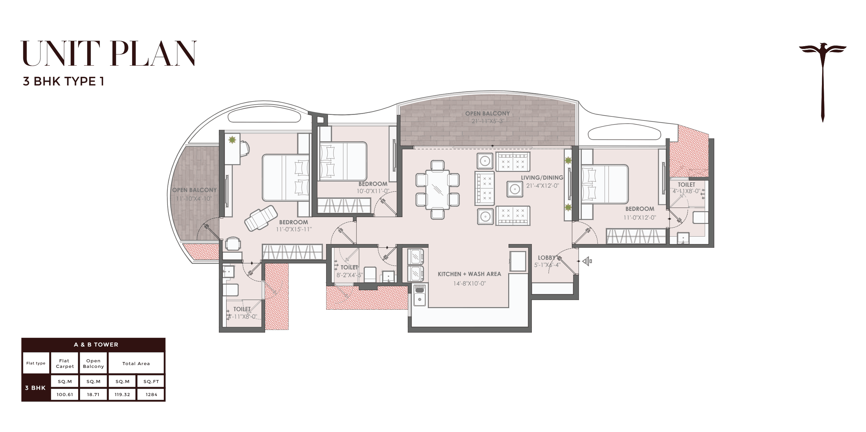 3 BHK floor plan