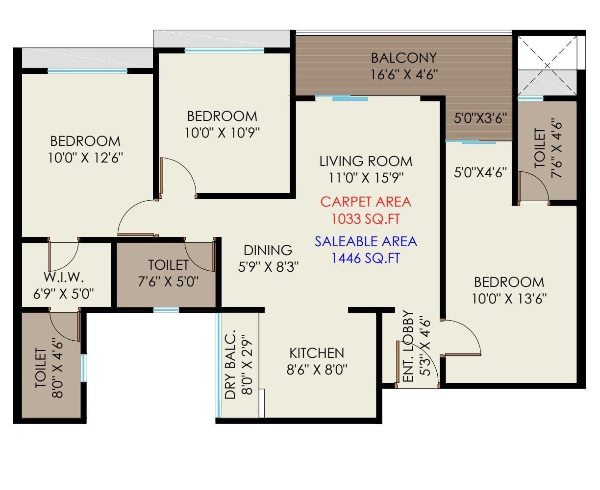 3 BHK floor plan