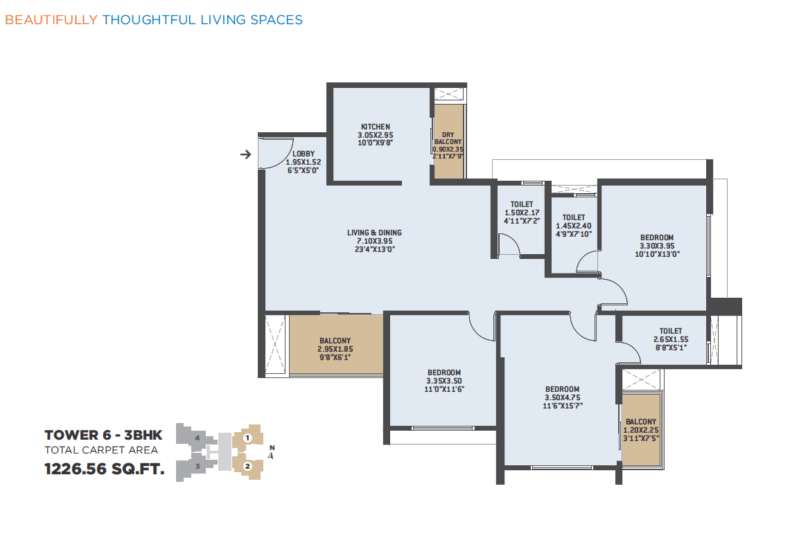 3 BHK floor plan