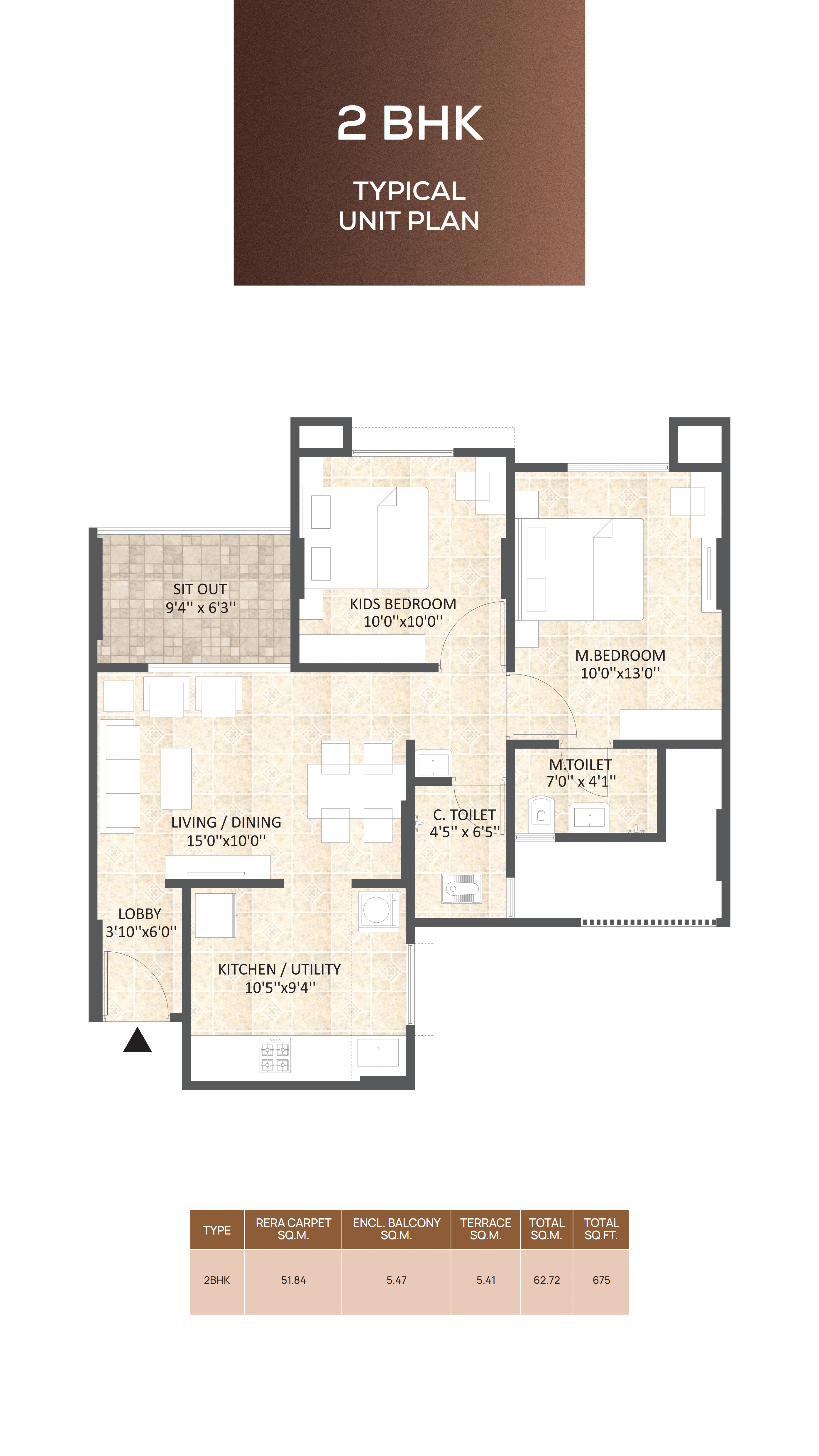 2 BHK floor plan