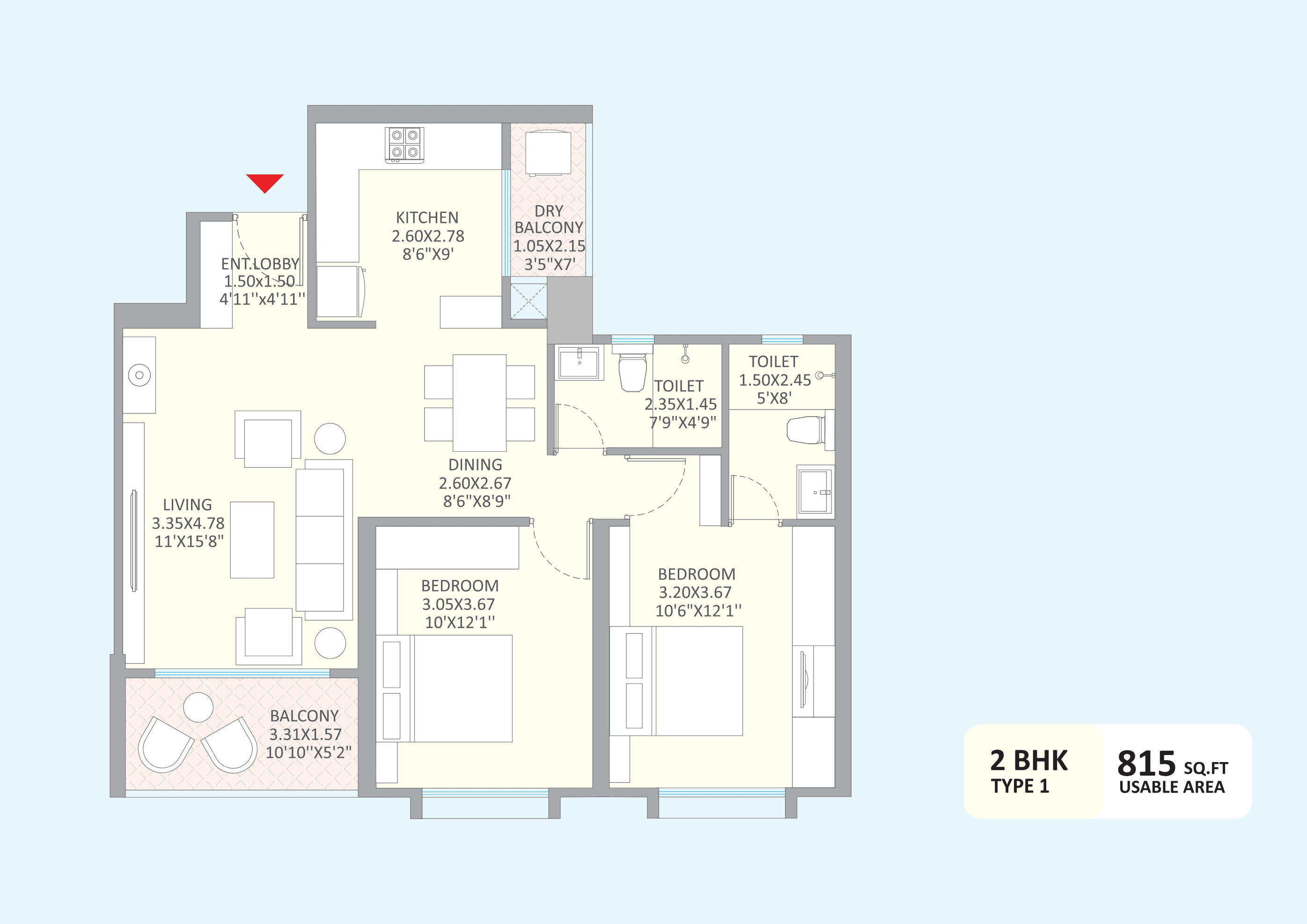 2 BHK floor plan