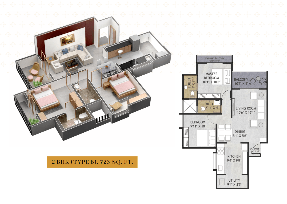 2 BHK floor plan