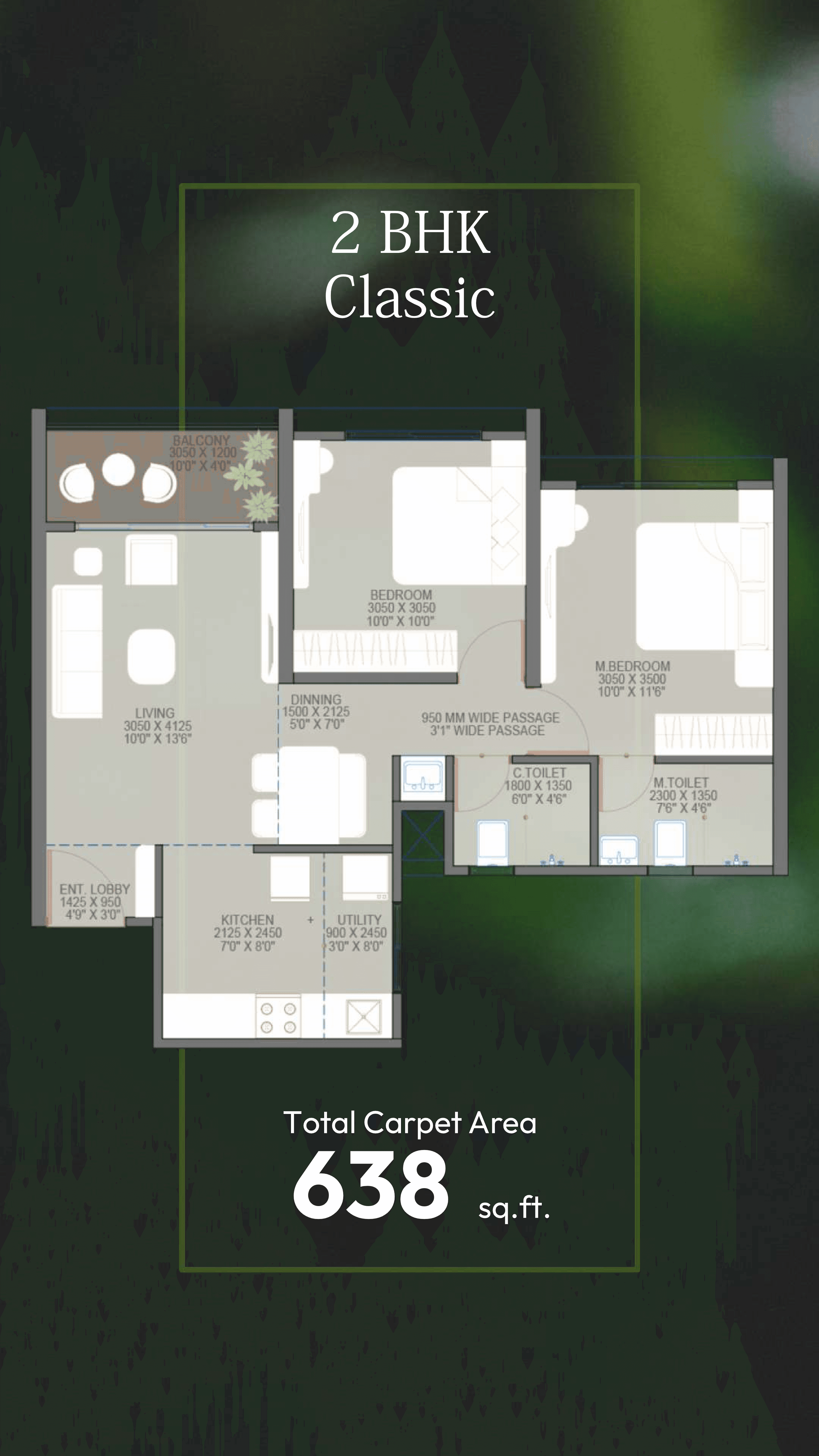 2 BHK floor plan