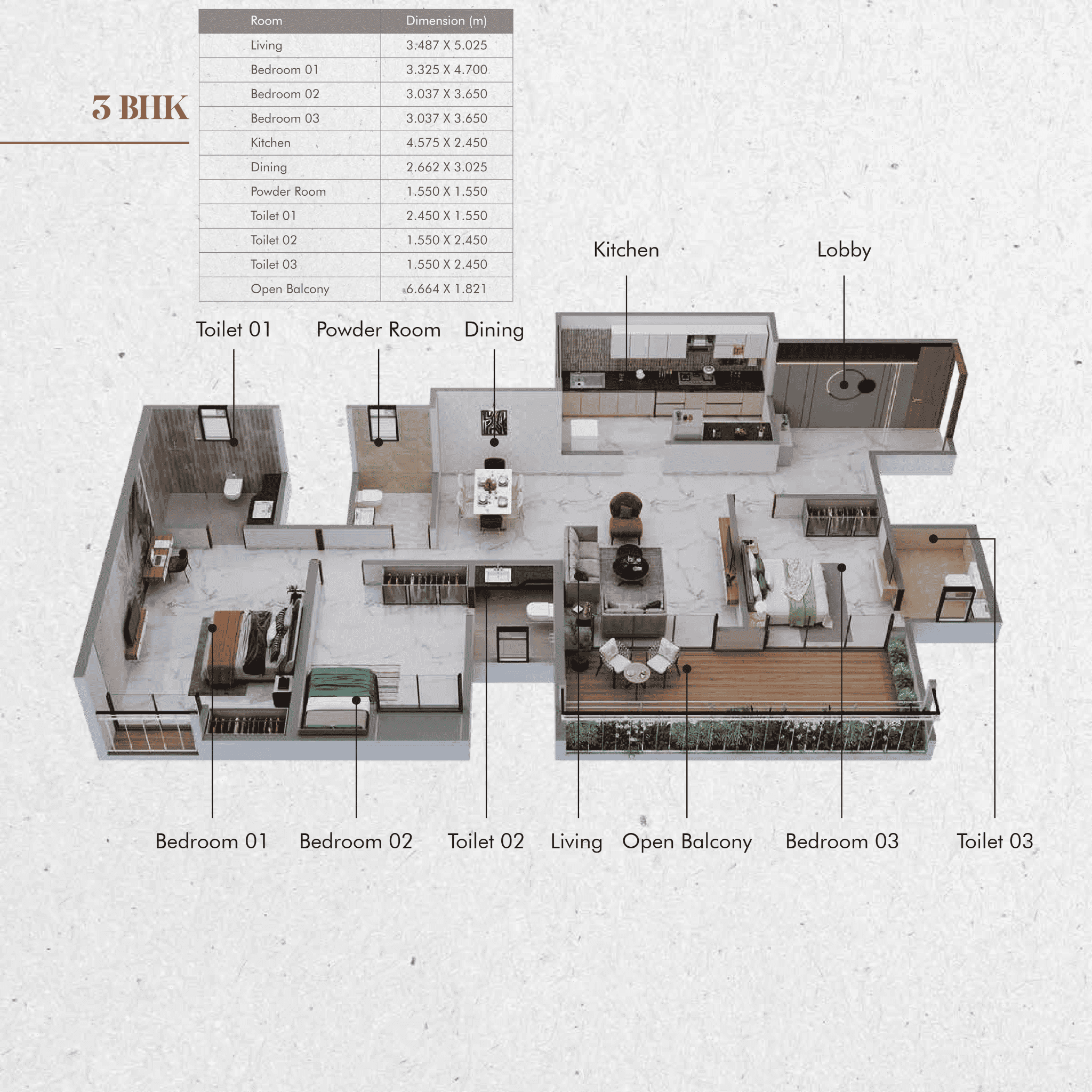 3 BHK floor plan