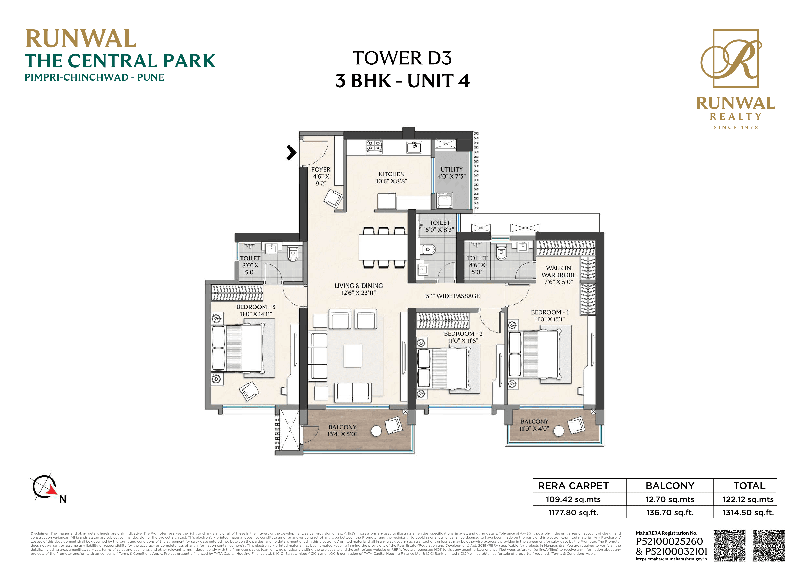 3 BHK floor plan