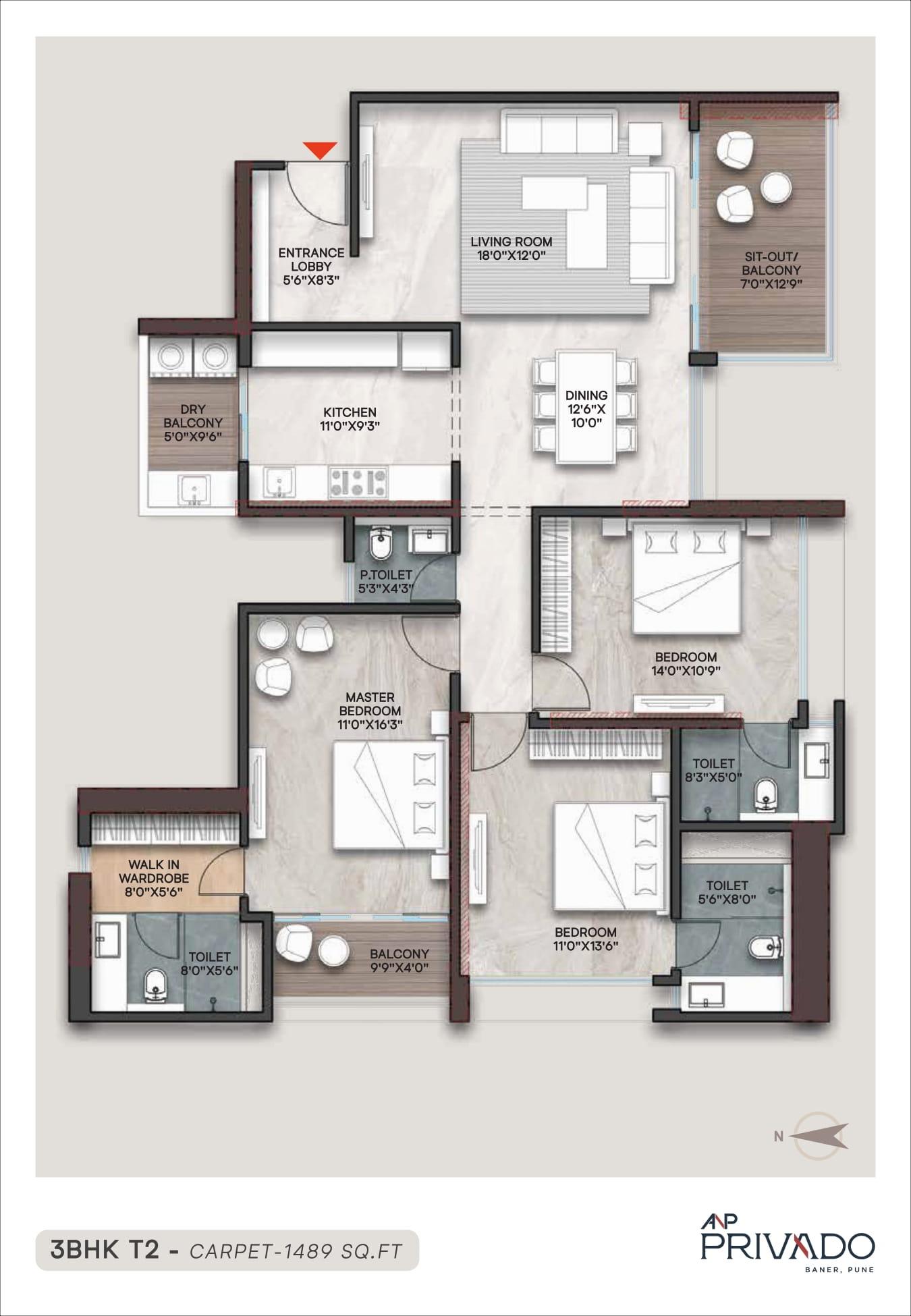 3 BHK floor plan