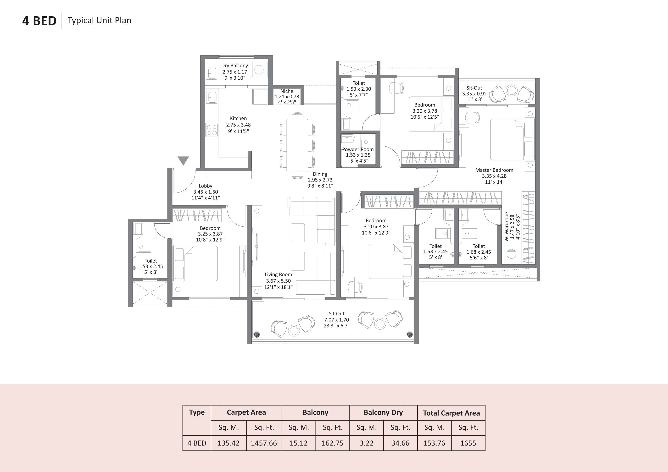 4 BHK floor plan