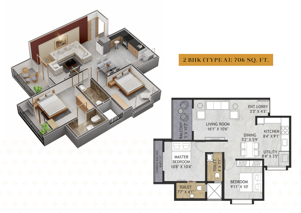 2 BHK floor plan