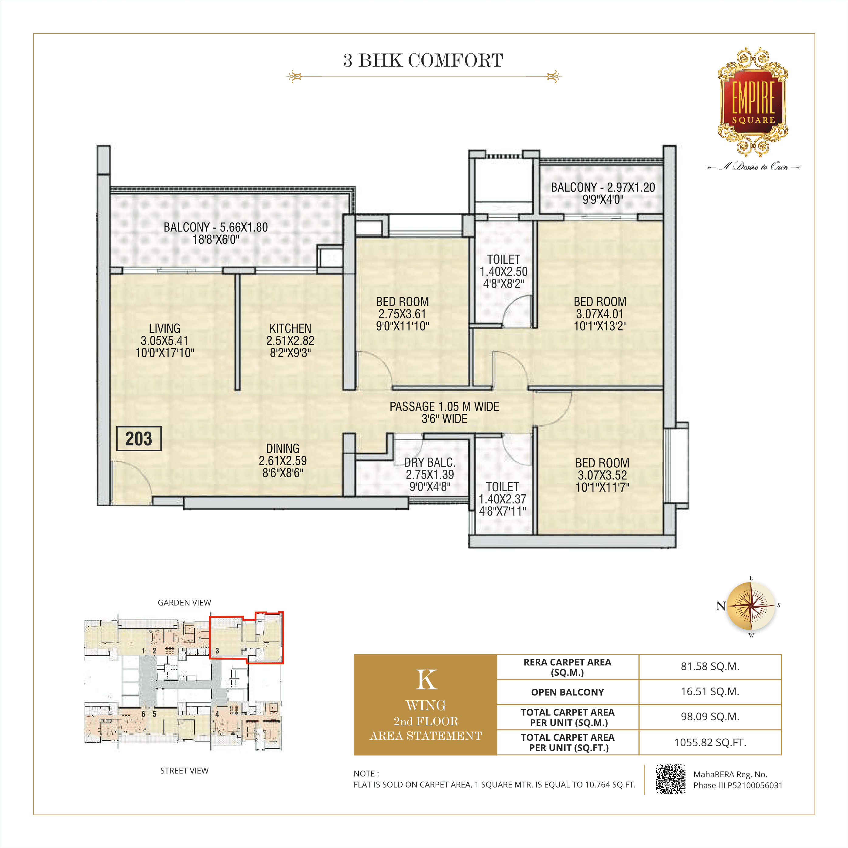 3 BHK floor plan