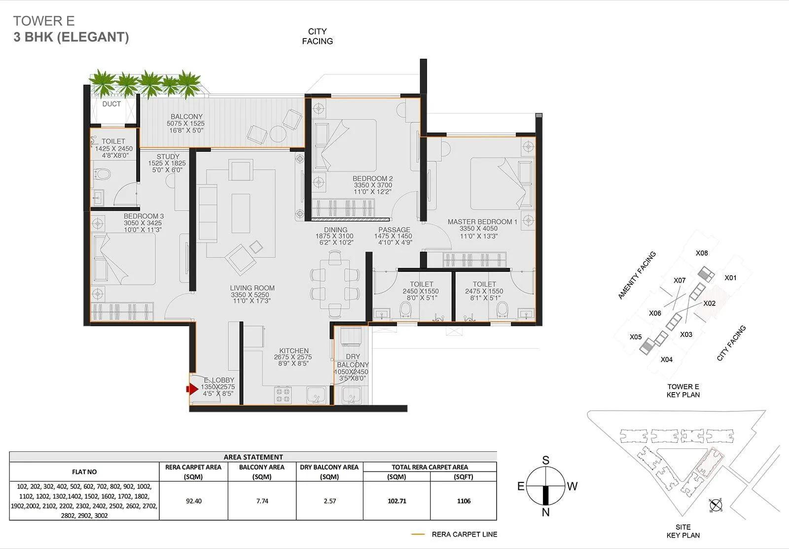 3 BHK floor plan