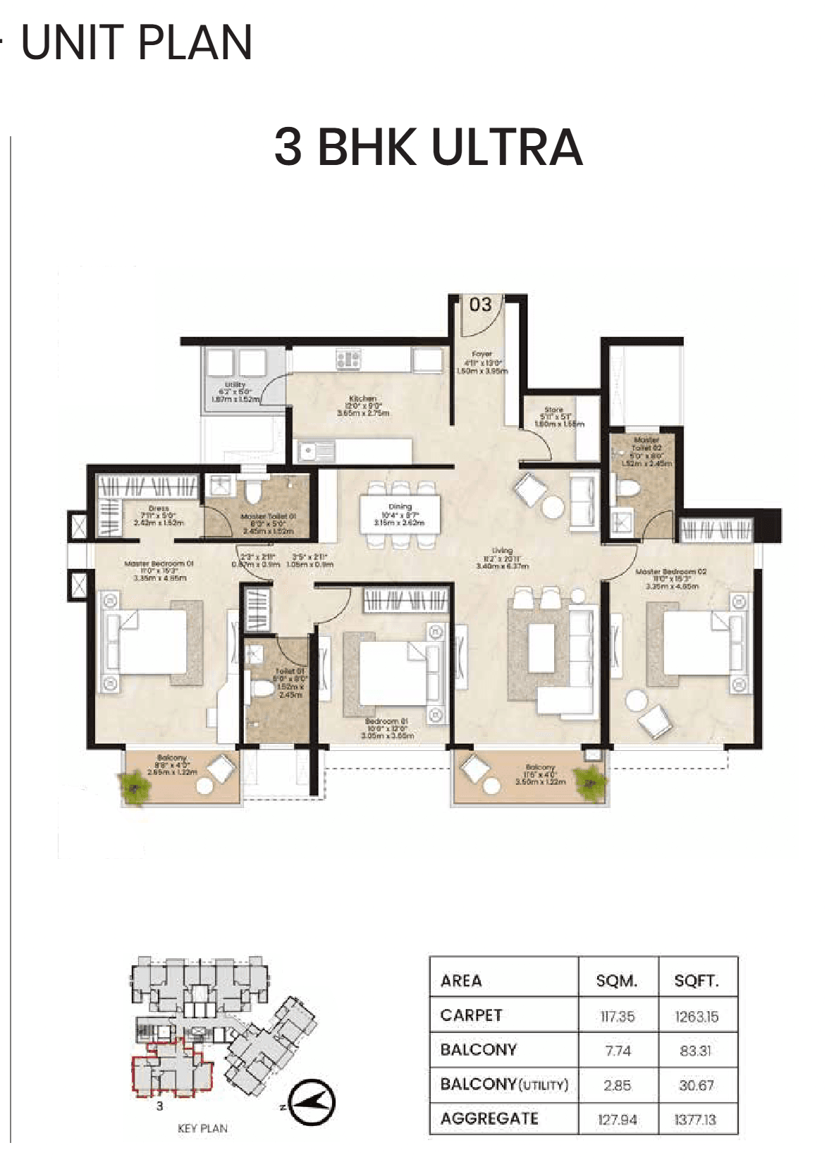 3 BHK floor plan