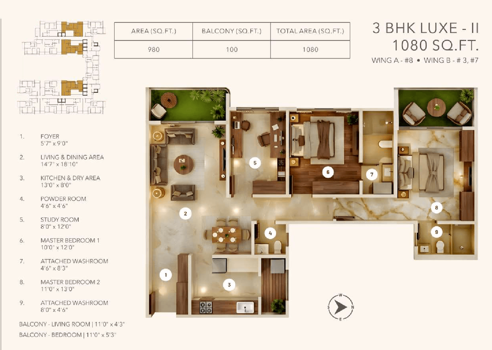 3 BHK floor plan