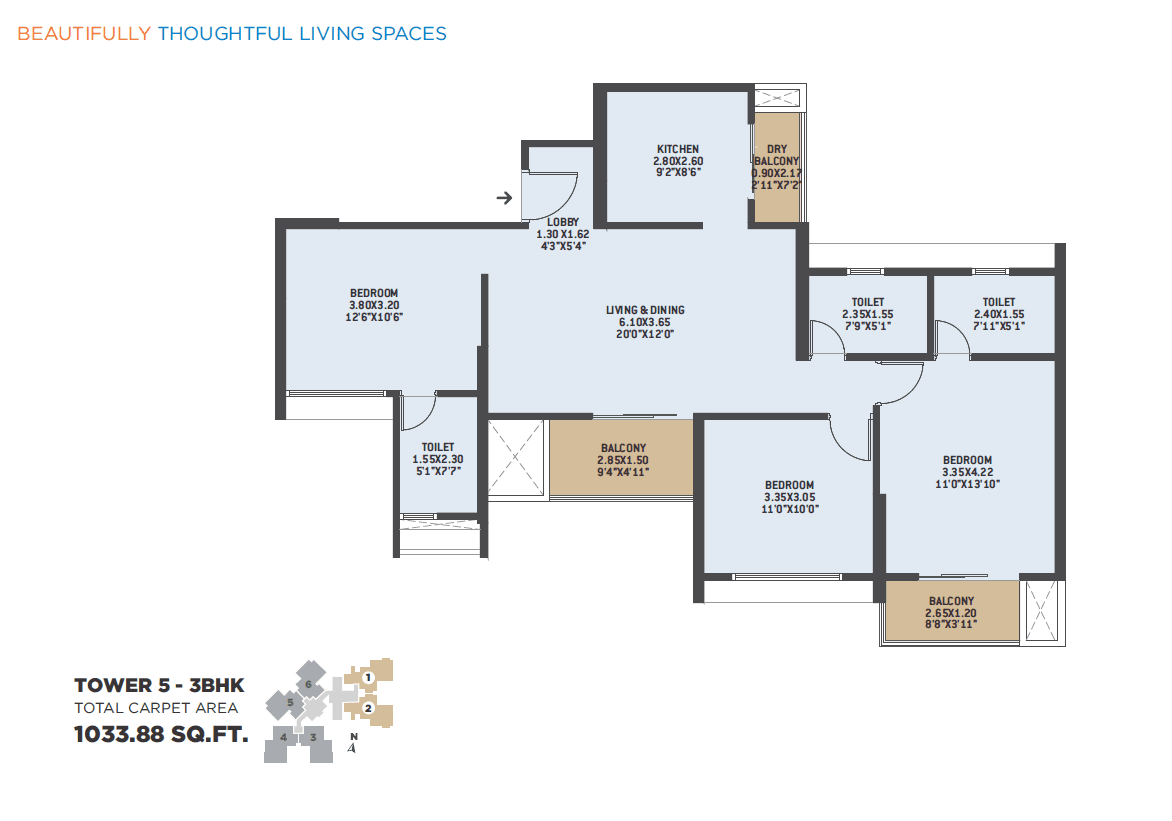 3 BHK floor plan