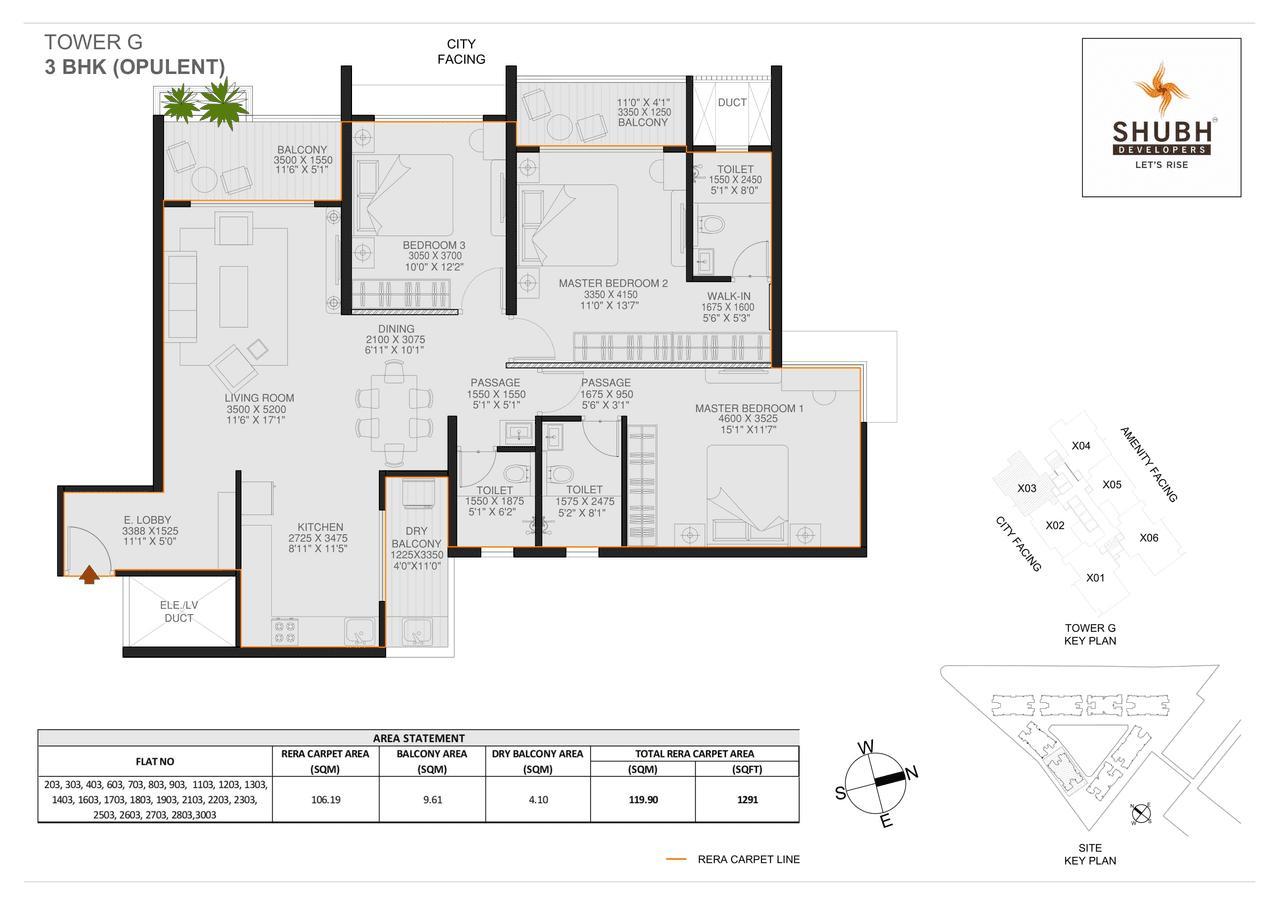 3 BHK floor plan