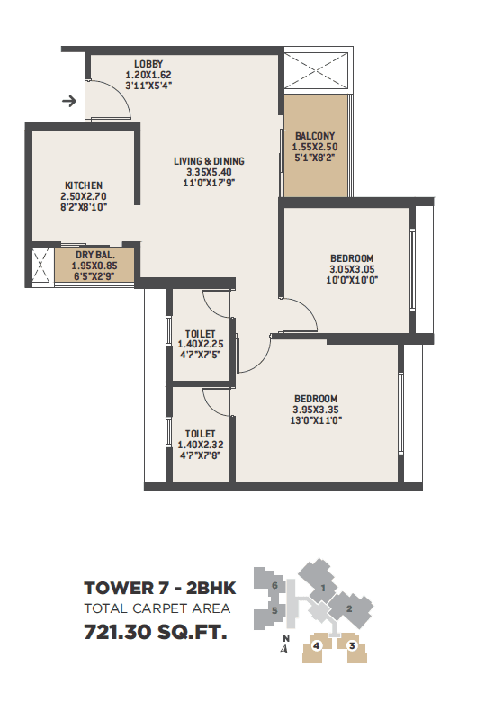 2 BHK floor plan