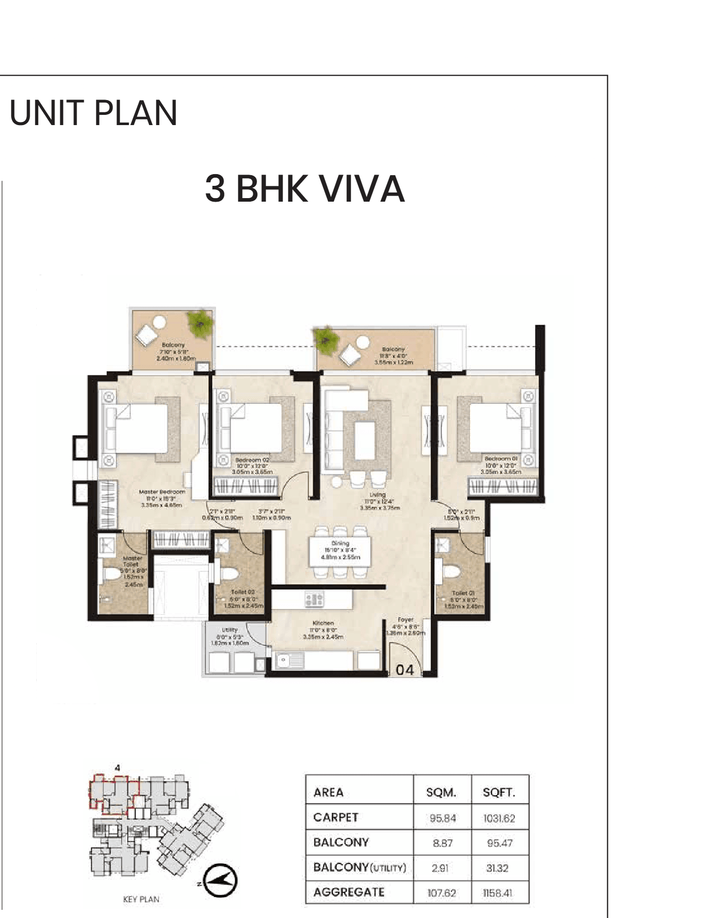 3 BHK floor plan