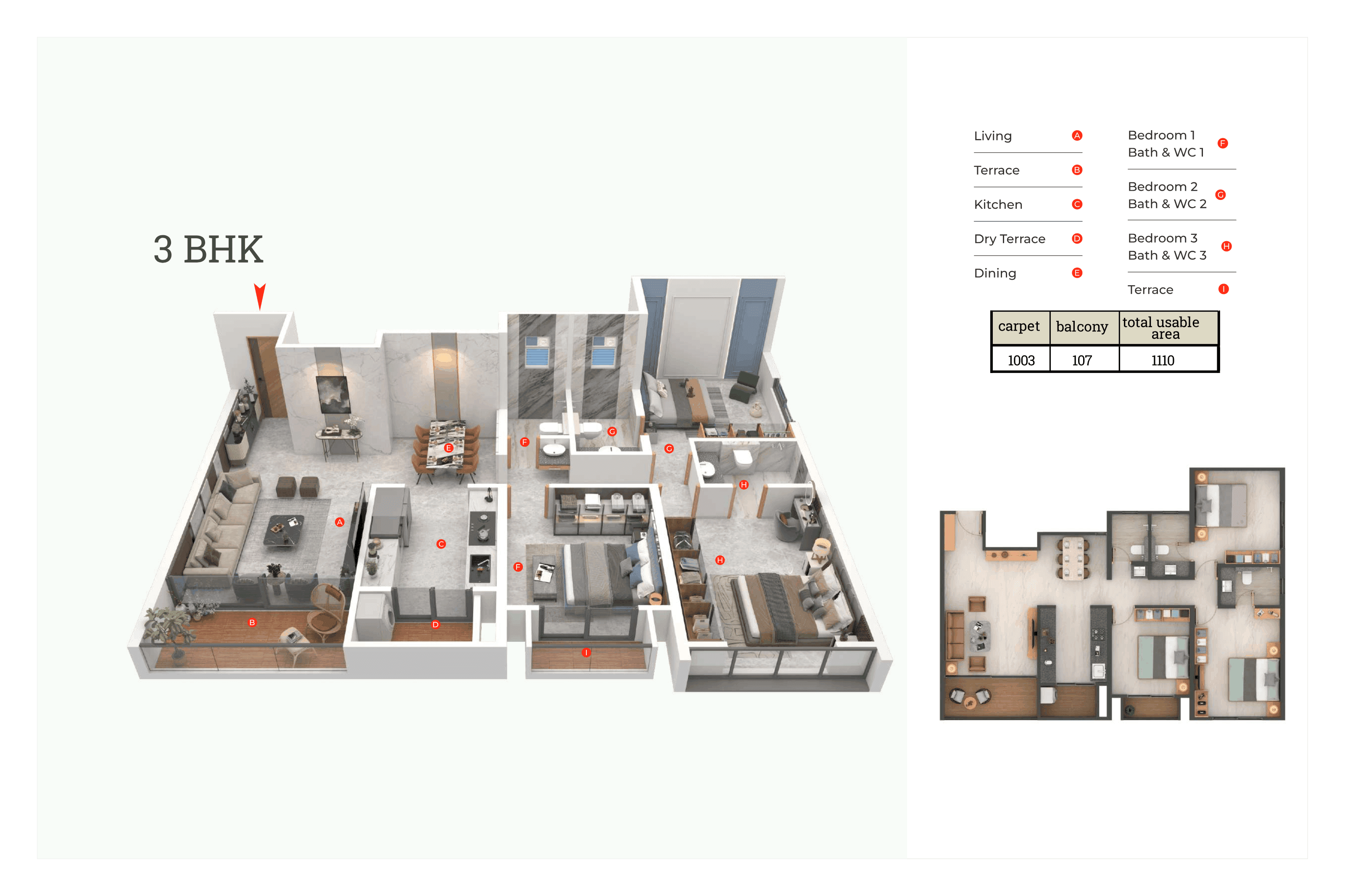 3 BHK floor plan