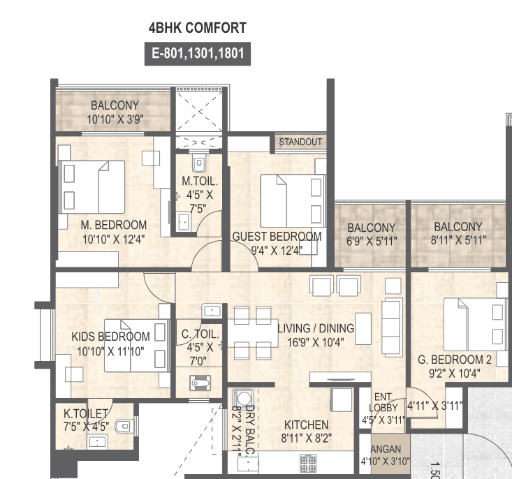 4 BHK floor plan