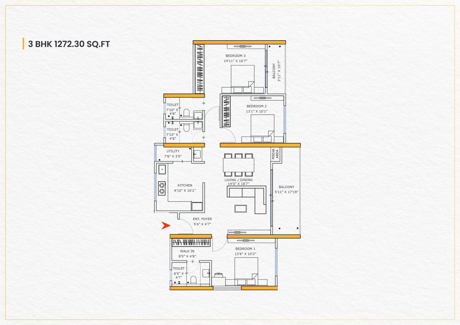 3 BHK floor plan