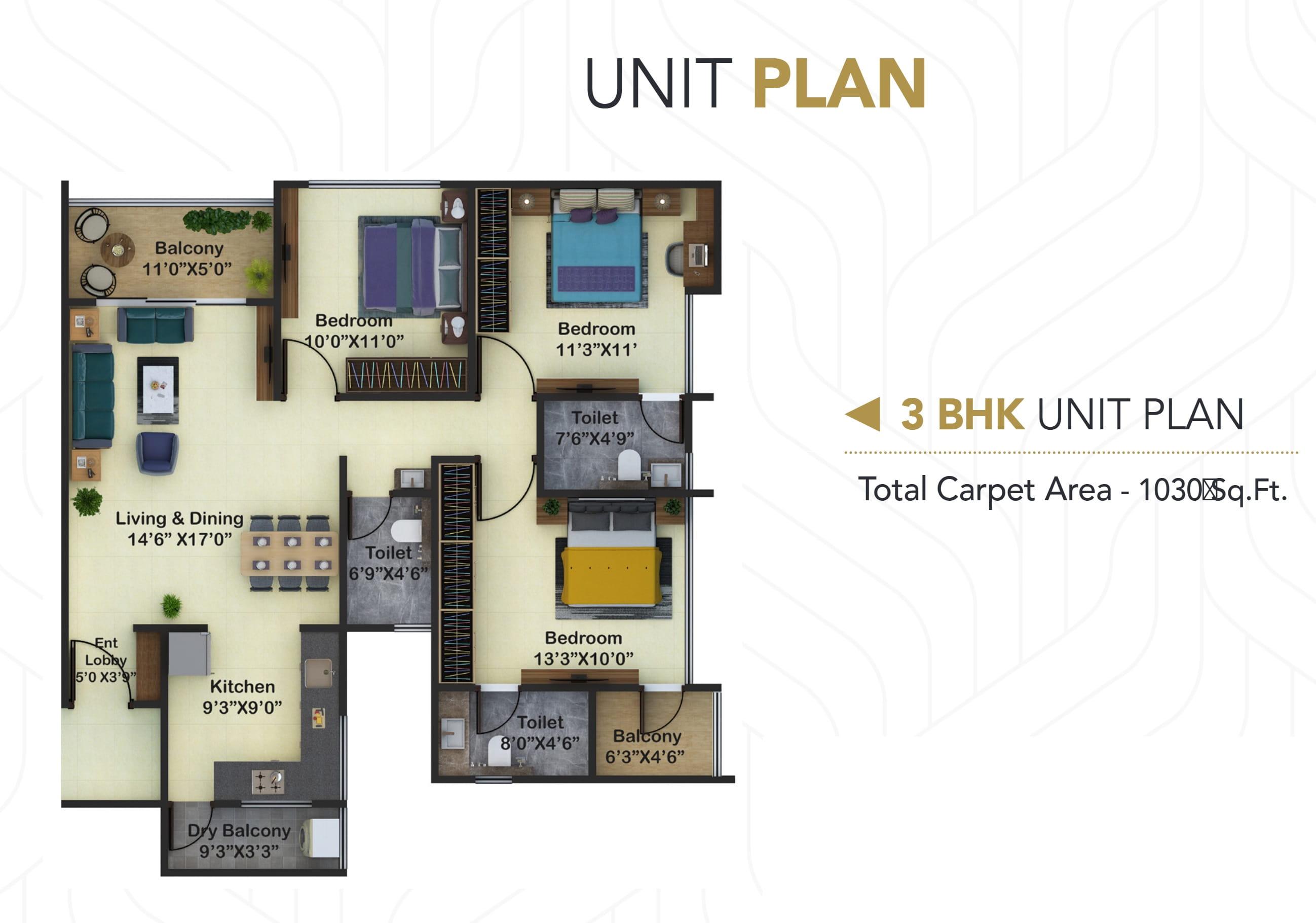 3 BHK floor plan