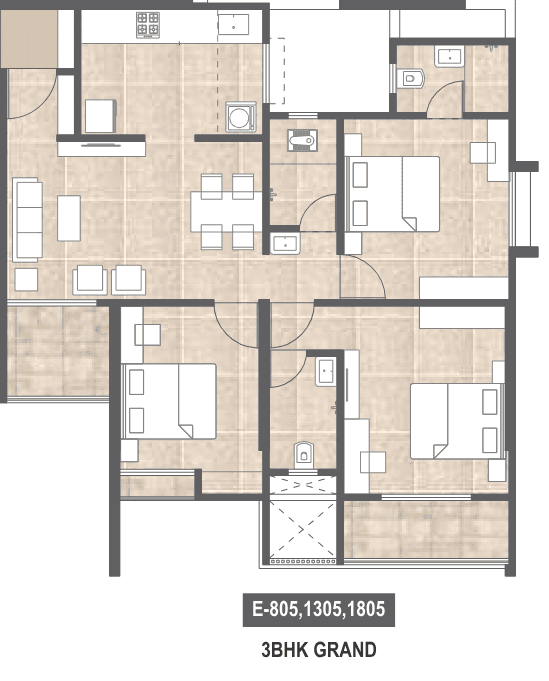 3 BHK floor plan