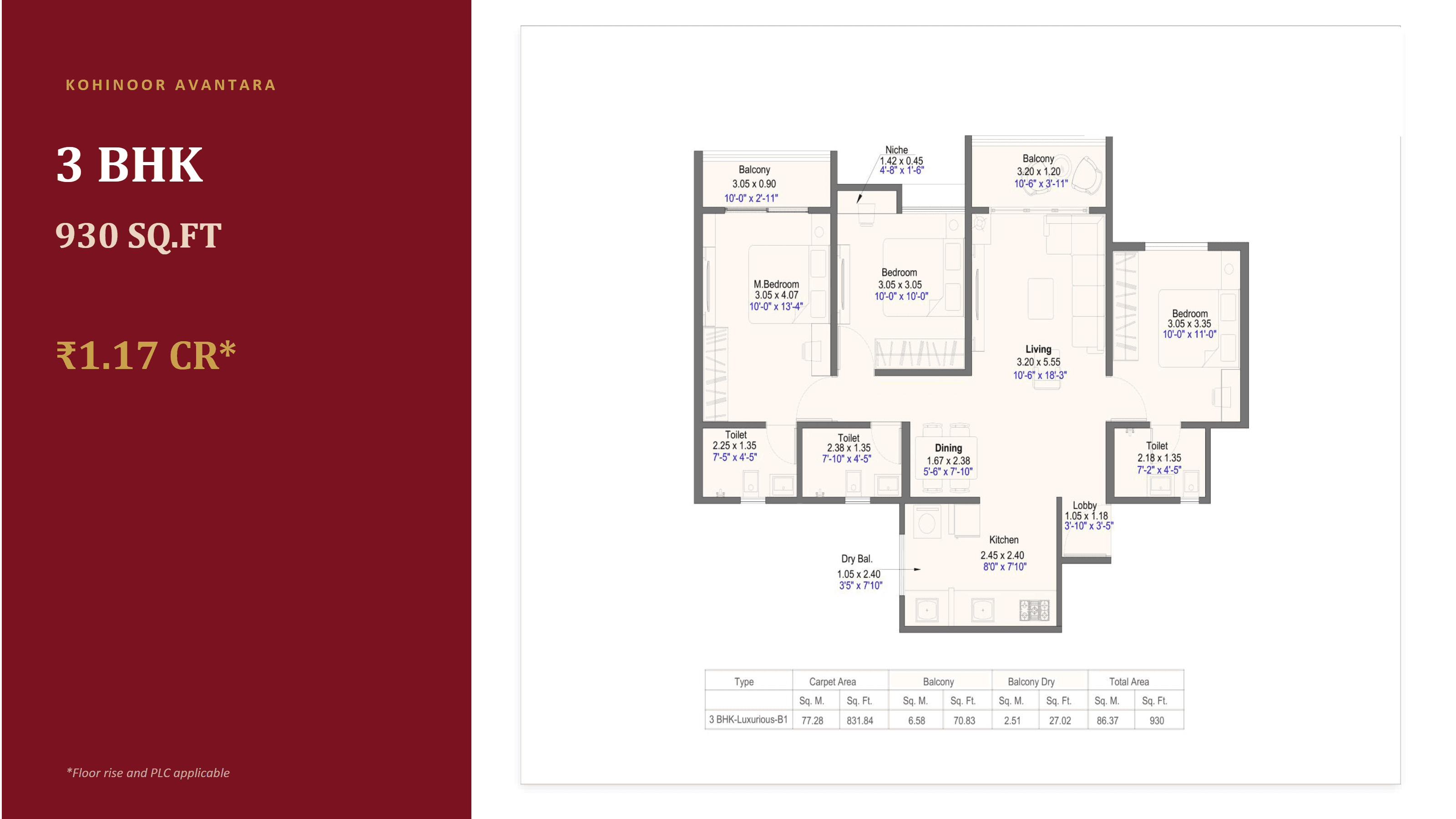 3 BHK floor plan