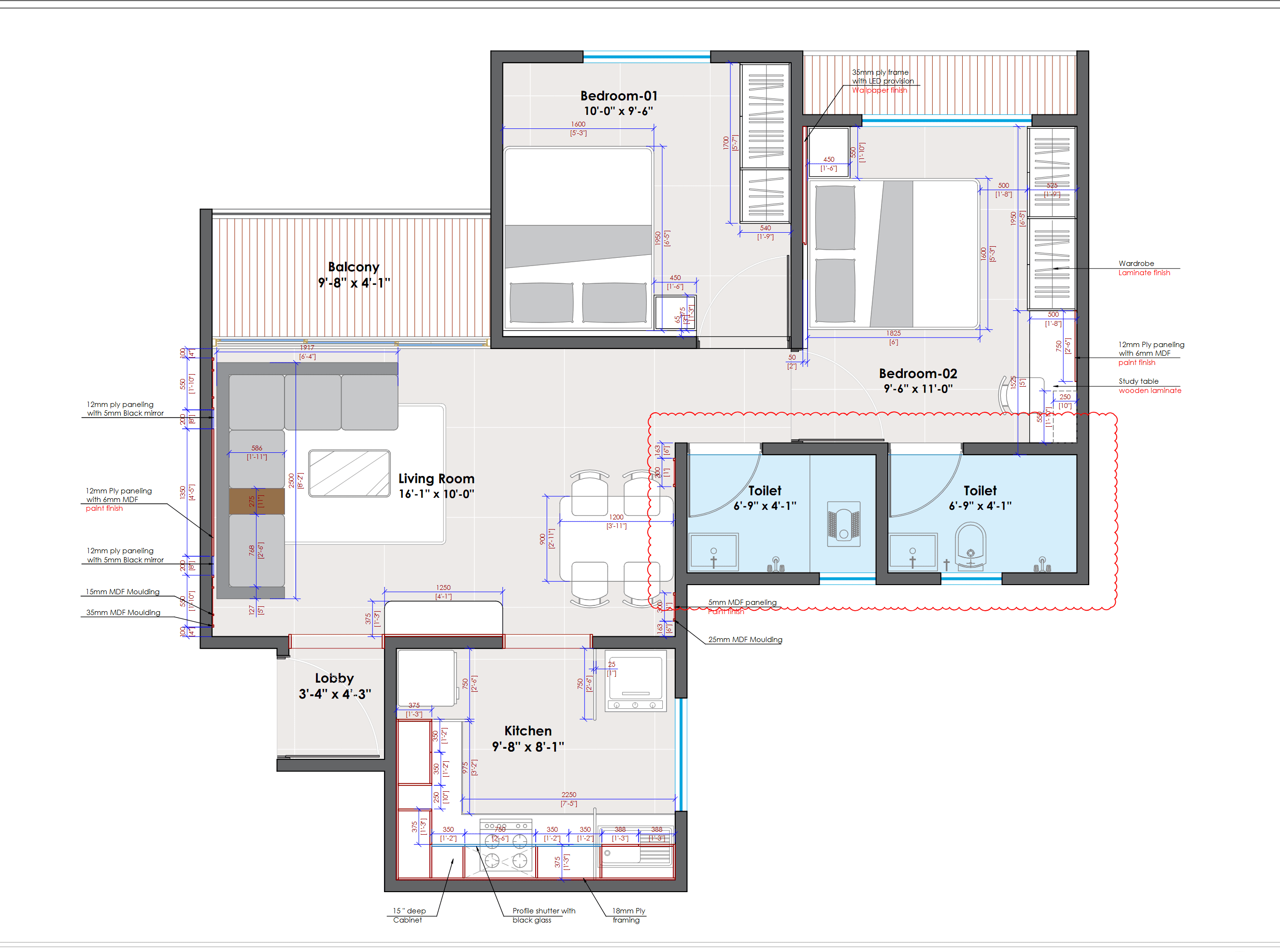 2 BHK floor plan